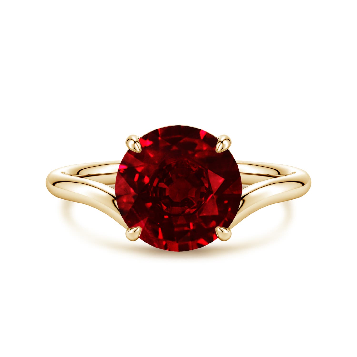 Angara 3.57 Carats Solitaire Round Lab-Grown Ruby Curved Shank Engagement Ring in 14K Yellow Gold