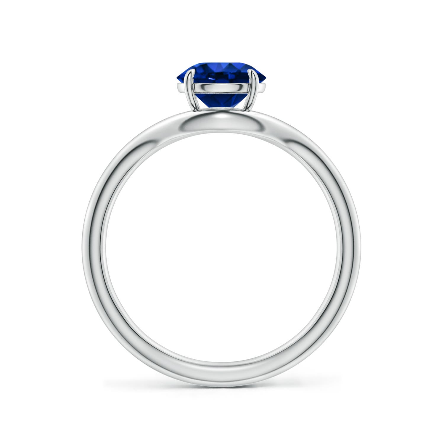 6.5mm Labgrown Solitaire Round Lab-Grown Blue Sapphire Curved Shank Engagement Ring in 18K White Gold
