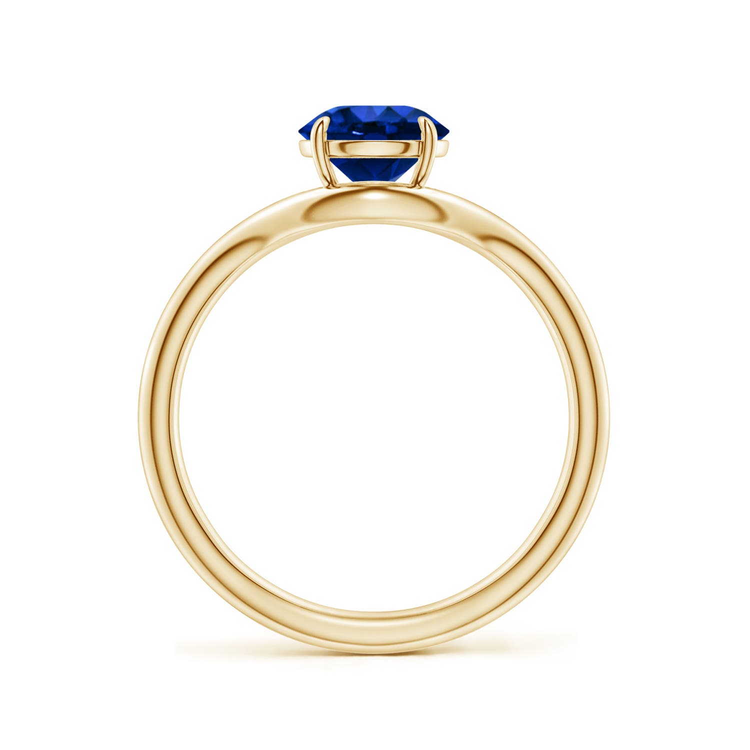 6.5mm Labgrown Solitaire Round Lab-Grown Blue Sapphire Curved Shank Engagement Ring in 18K Yellow Gold
