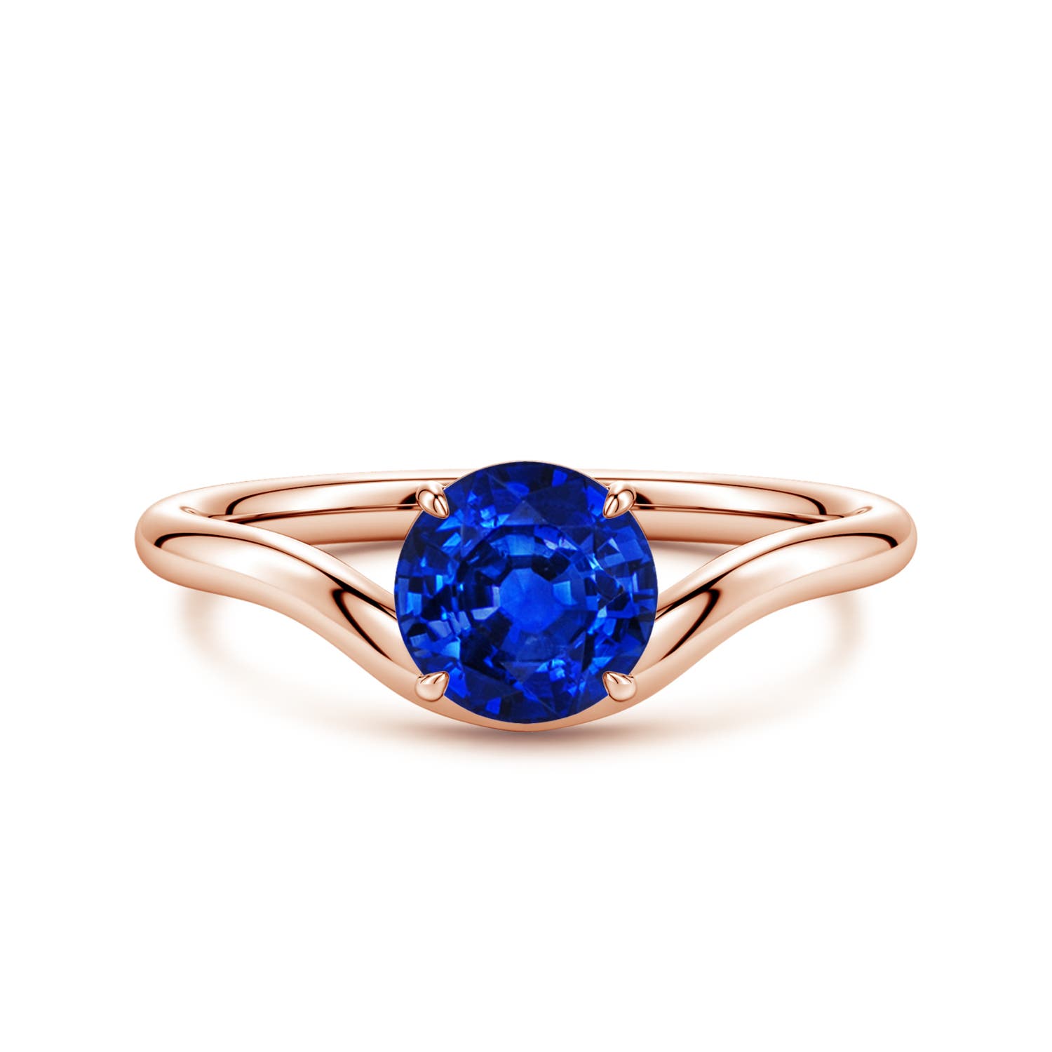 Angara 1.2 Carats Solitaire Round Lab-Grown Blue Sapphire Curved Shank Engagement Ring in 10K Rose Gold