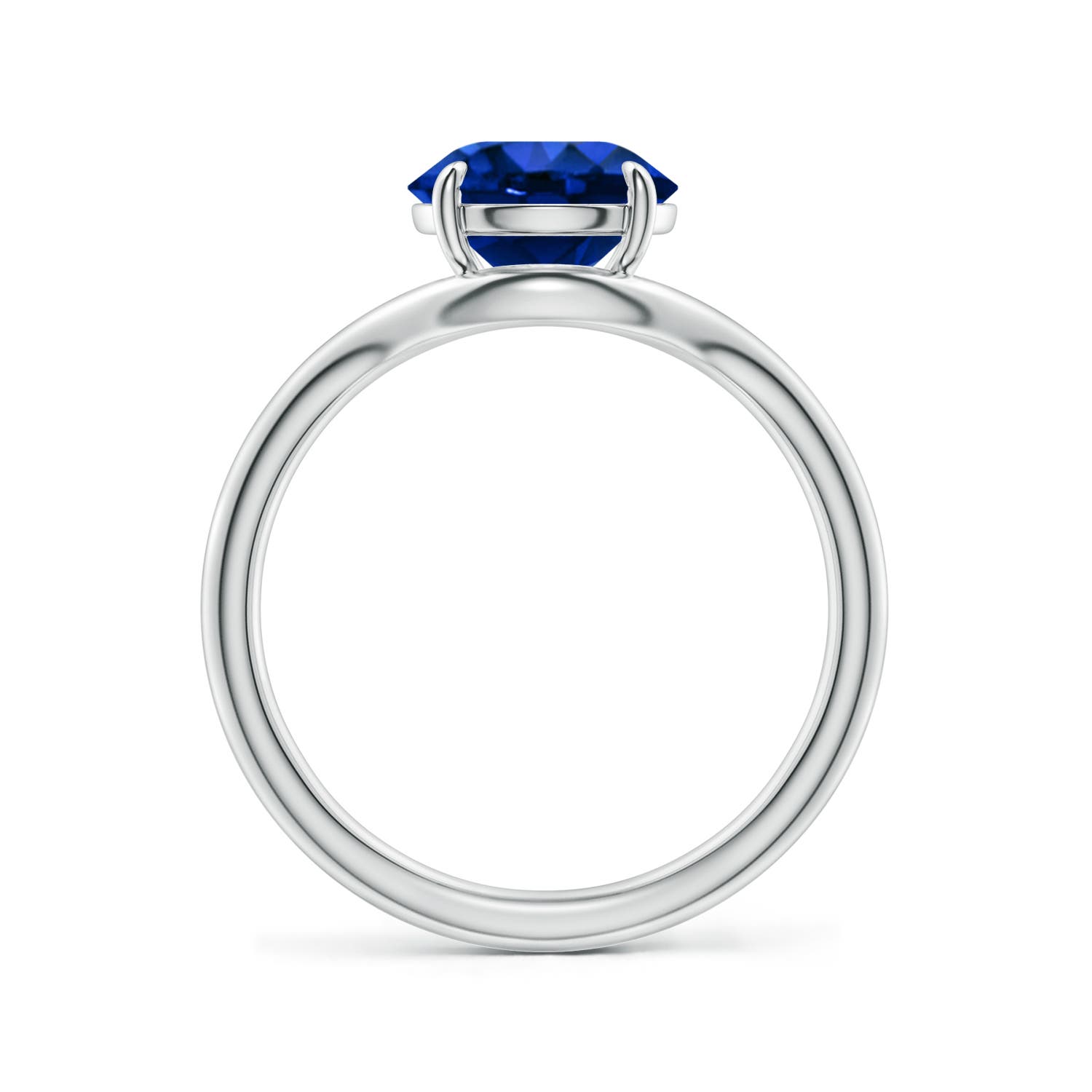 8mm Labgrown Solitaire Round Lab-Grown Blue Sapphire Curved Shank Engagement Ring in 18K White Gold