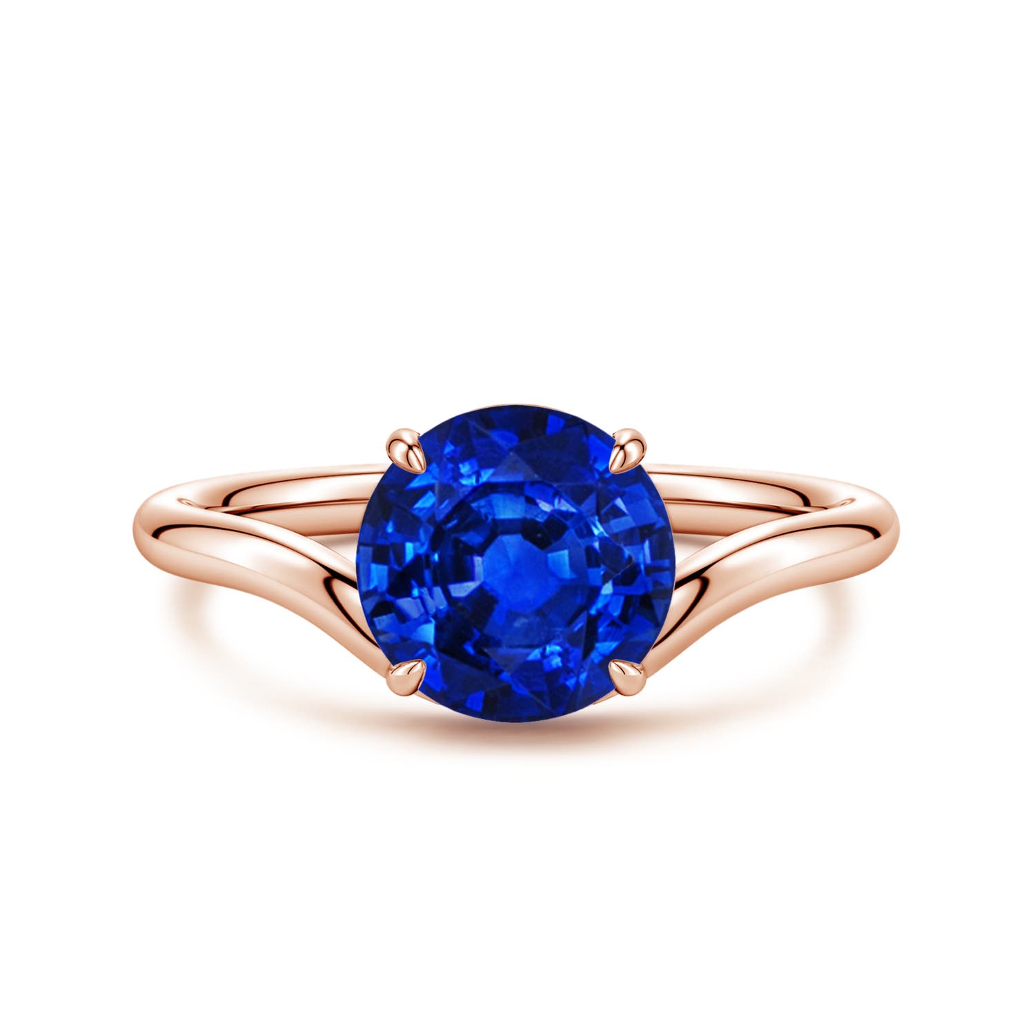 Angara 2.2 Carats Solitaire Round Lab-Grown Blue Sapphire Curved Shank Engagement Ring in 14K Rose Gold