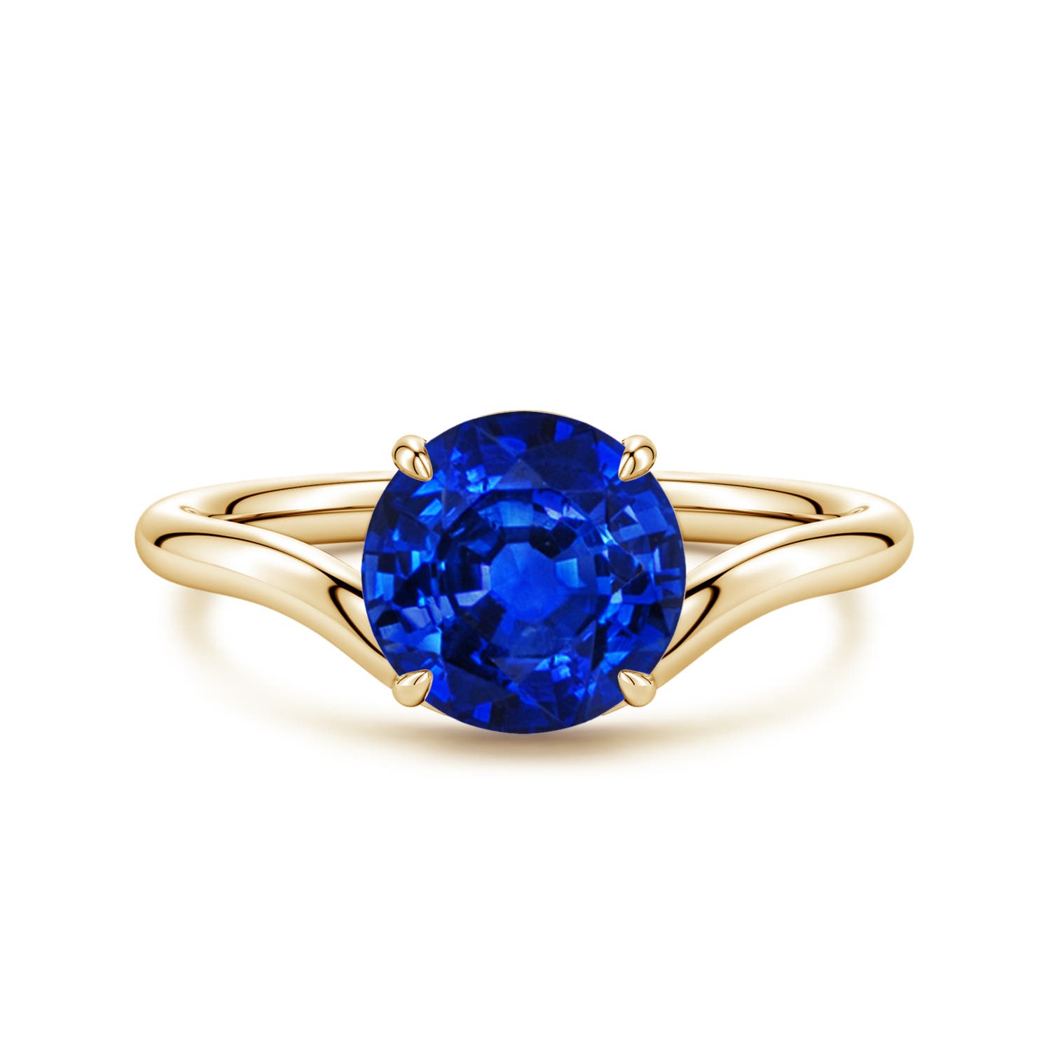 Angara 2.2 Carats Solitaire Round Lab-Grown Blue Sapphire Curved Shank Engagement Ring in 14K Yellow Gold