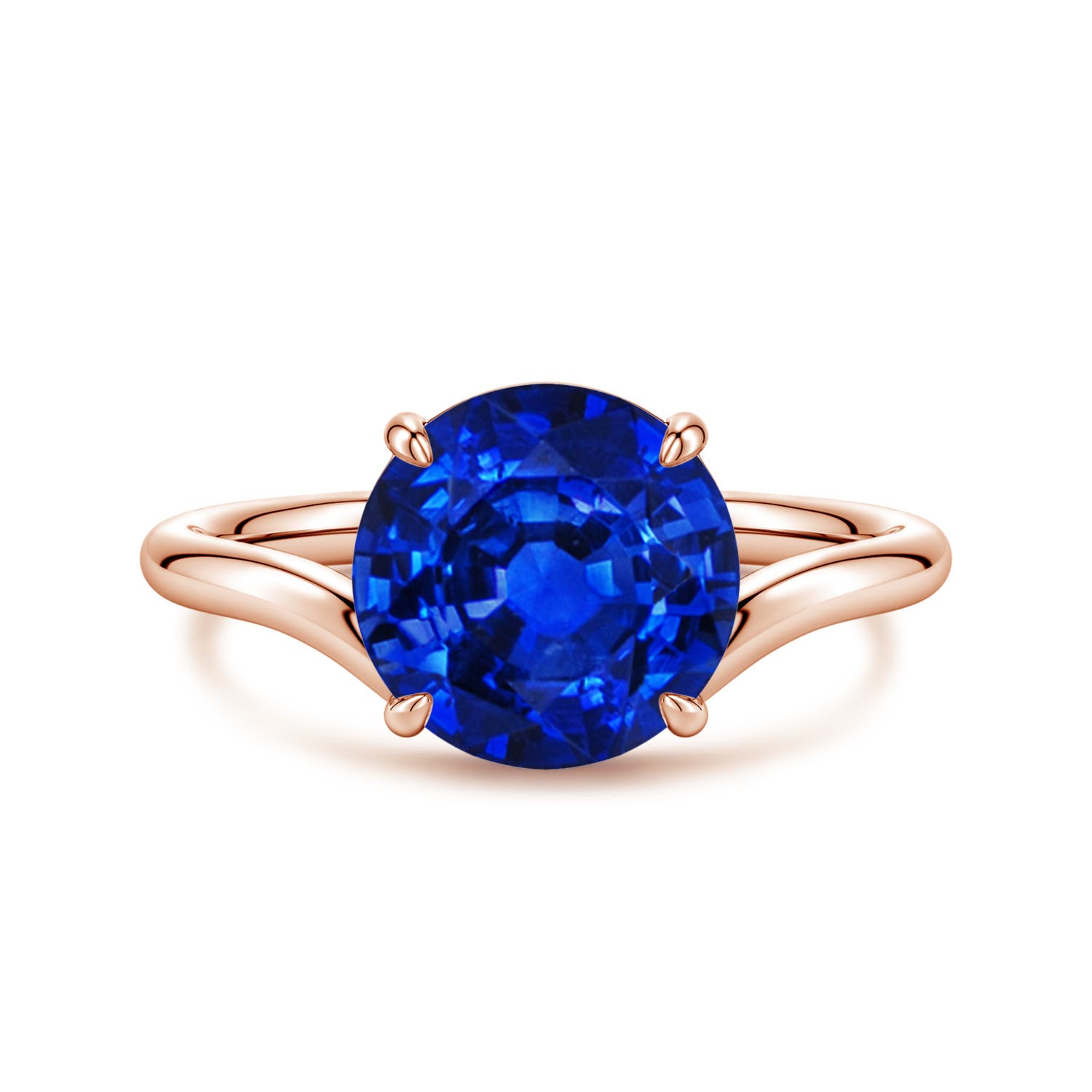 Angara 3.75 Carats Solitaire Round Lab-Grown Blue Sapphire Curved Shank Engagement Ring in 18K Rose Gold