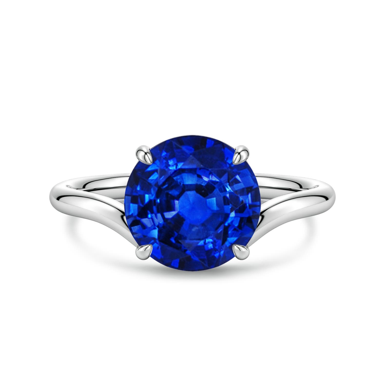 Angara 3.75 Carats Solitaire Round Lab-Grown Blue Sapphire Curved Shank Engagement Ring in 18K White Gold