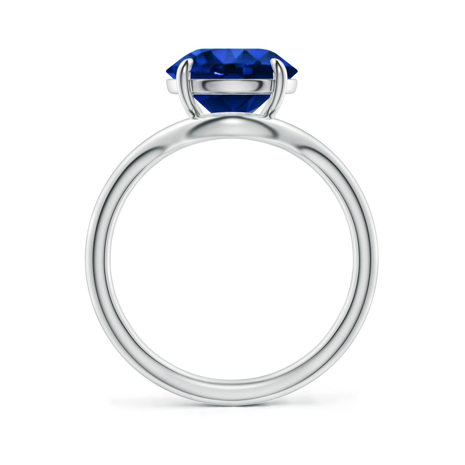 9mm Labgrown Solitaire Round Lab-Grown Blue Sapphire Curved Shank Engagement Ring in 18K White Gold