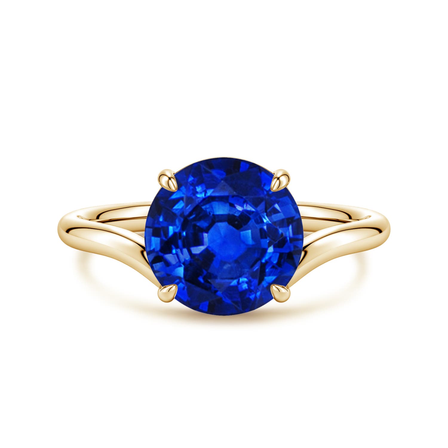 Angara 3.75 Carats Solitaire Round Lab-Grown Blue Sapphire Curved Shank Engagement Ring in 18K Yellow Gold