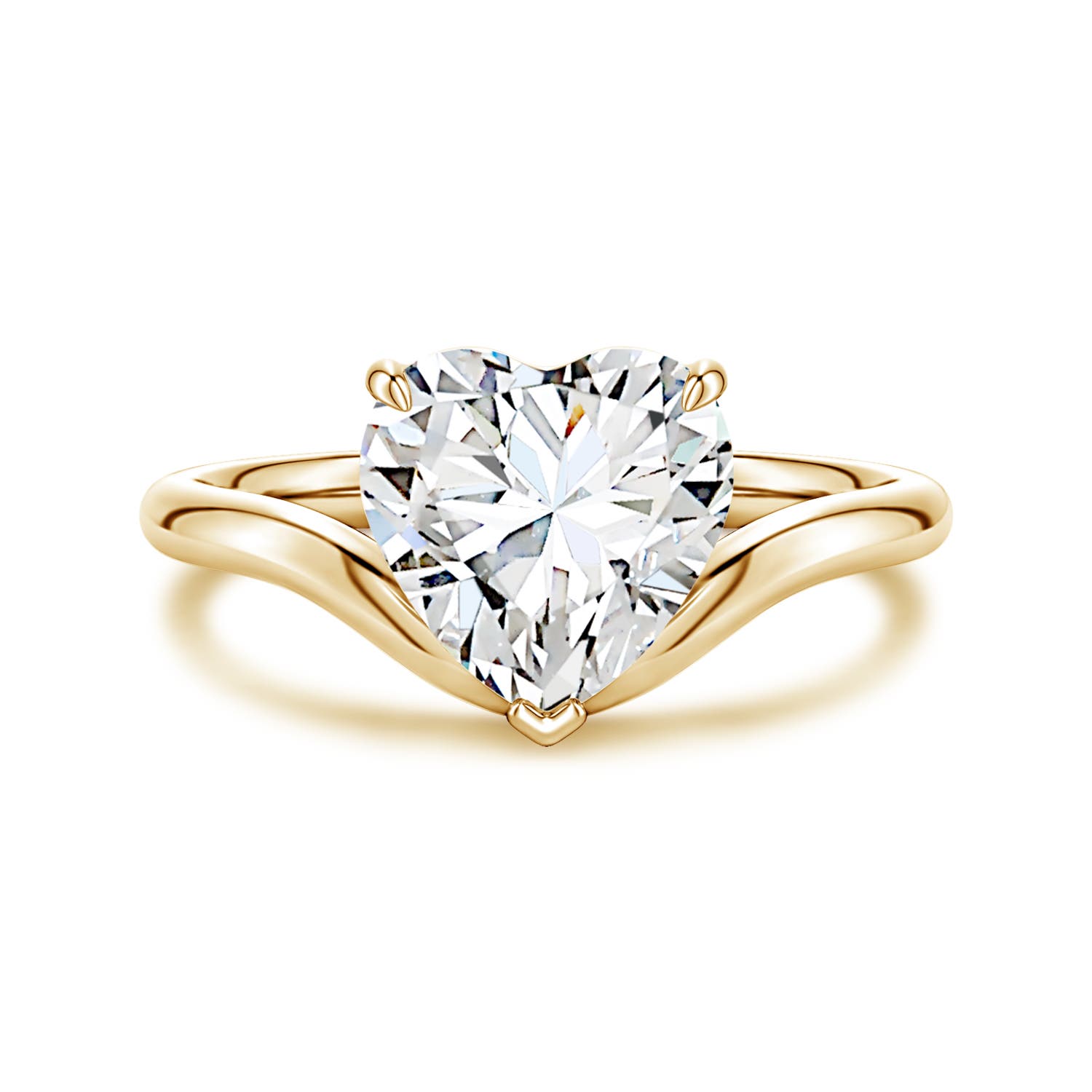 Angara 3.0 Carats Solitaire Heart-Shaped Lab-Grown Diamond Curved Shank Engagement Ring in 18K Yellow Gold