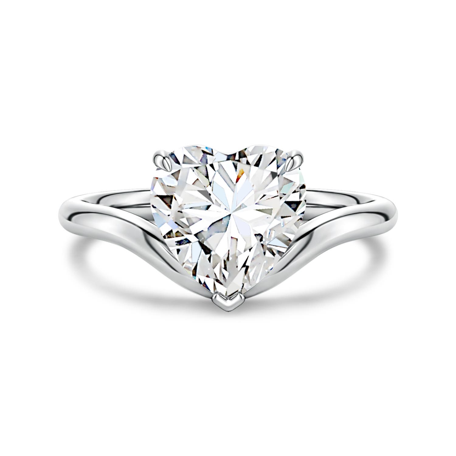 Angara 3.0 Carats Solitaire Heart-Shaped Lab-Grown Diamond Curved Shank Engagement Ring in Platinum