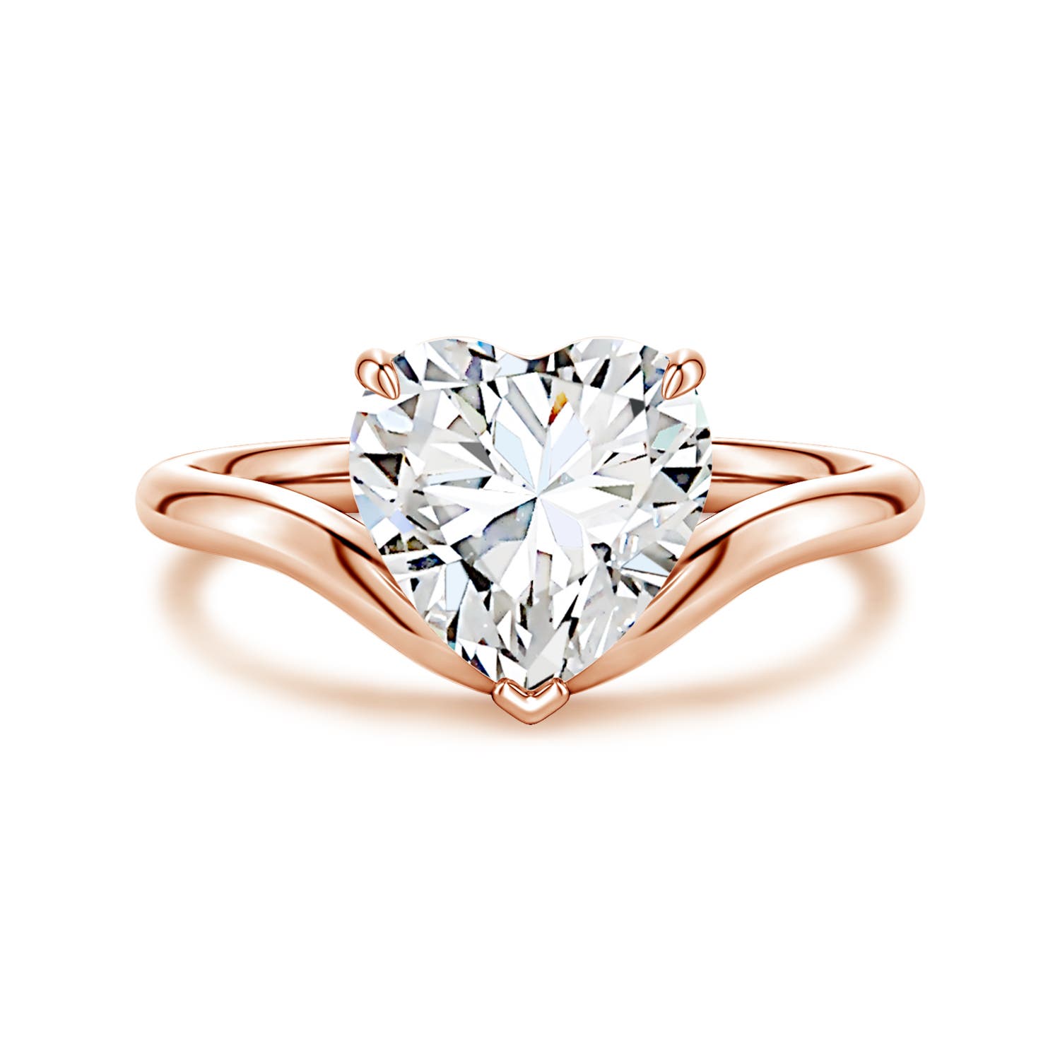 Angara 3.0 Carats Solitaire Heart-Shaped Lab-Grown Diamond Curved Shank Engagement Ring in 14K Rose Gold