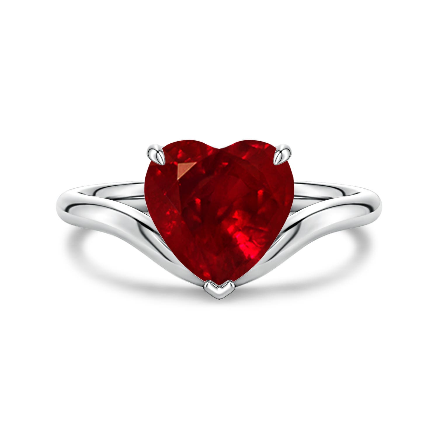 Angara 1.65 Carats Solitaire Heart-Shaped Lab-Grown Ruby Curved Shank Engagement Ring in Platinum