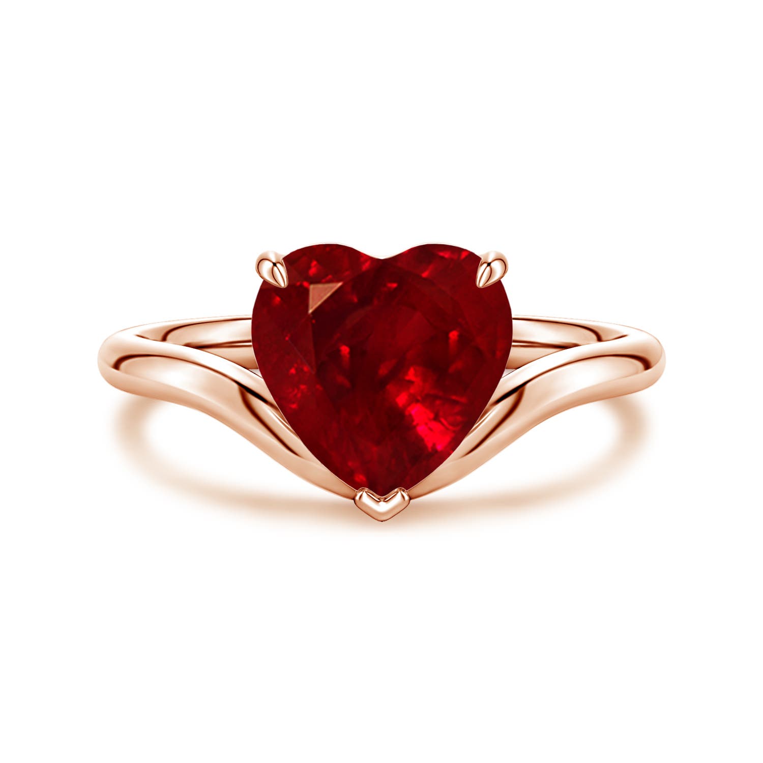 Angara 1.65 Carats Solitaire Heart-Shaped Lab-Grown Ruby Curved Shank Engagement Ring in 14K Rose Gold