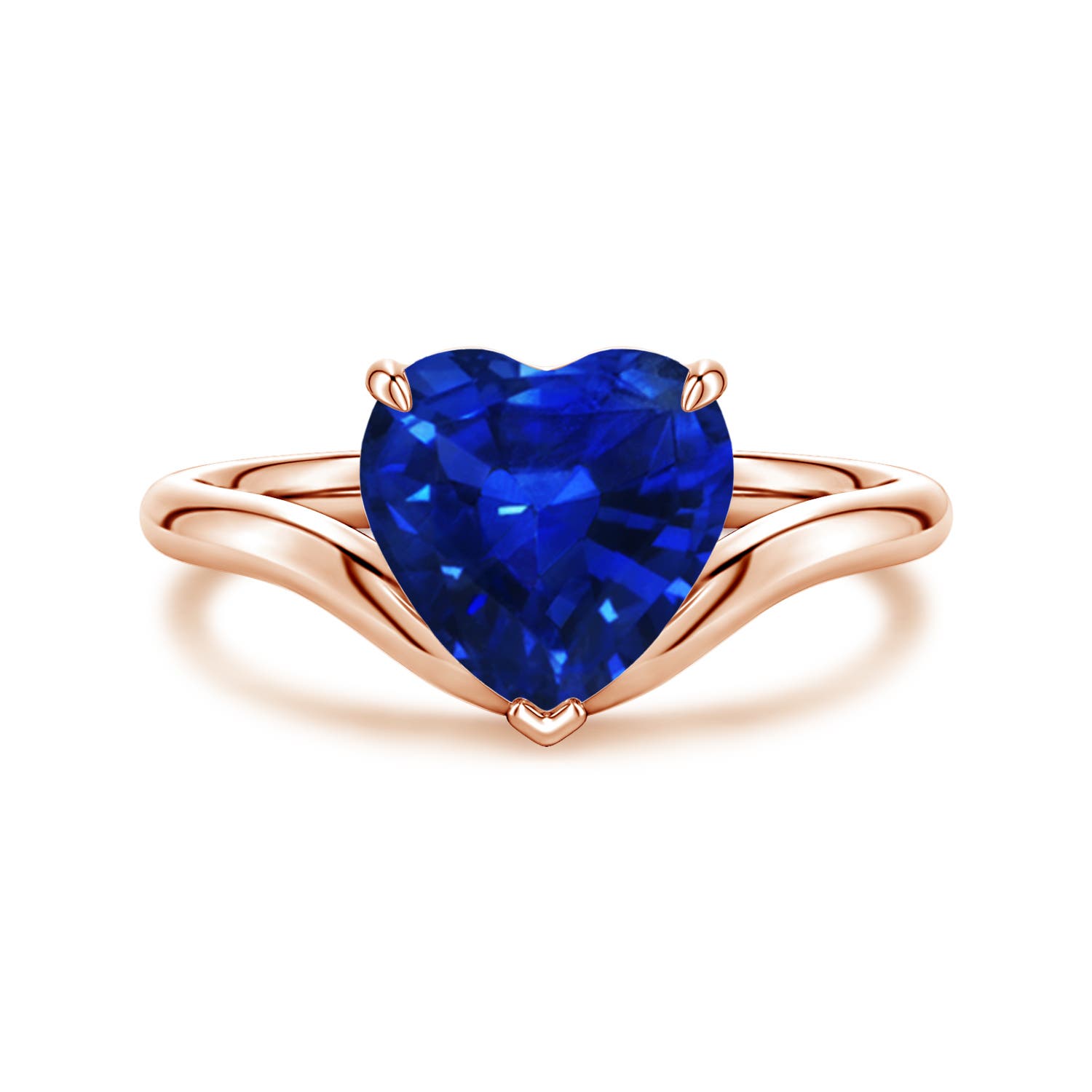 Angara 1.15 Carats Solitaire Heart-Shaped Lab-Grown Blue Sapphire Curved Shank Engagement Ring in 18K Rose Gold