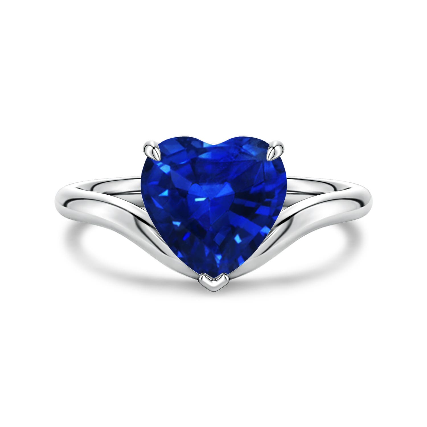 Angara 1.15 Carats Solitaire Heart-Shaped Lab-Grown Blue Sapphire Curved Shank Engagement Ring in 18K White Gold