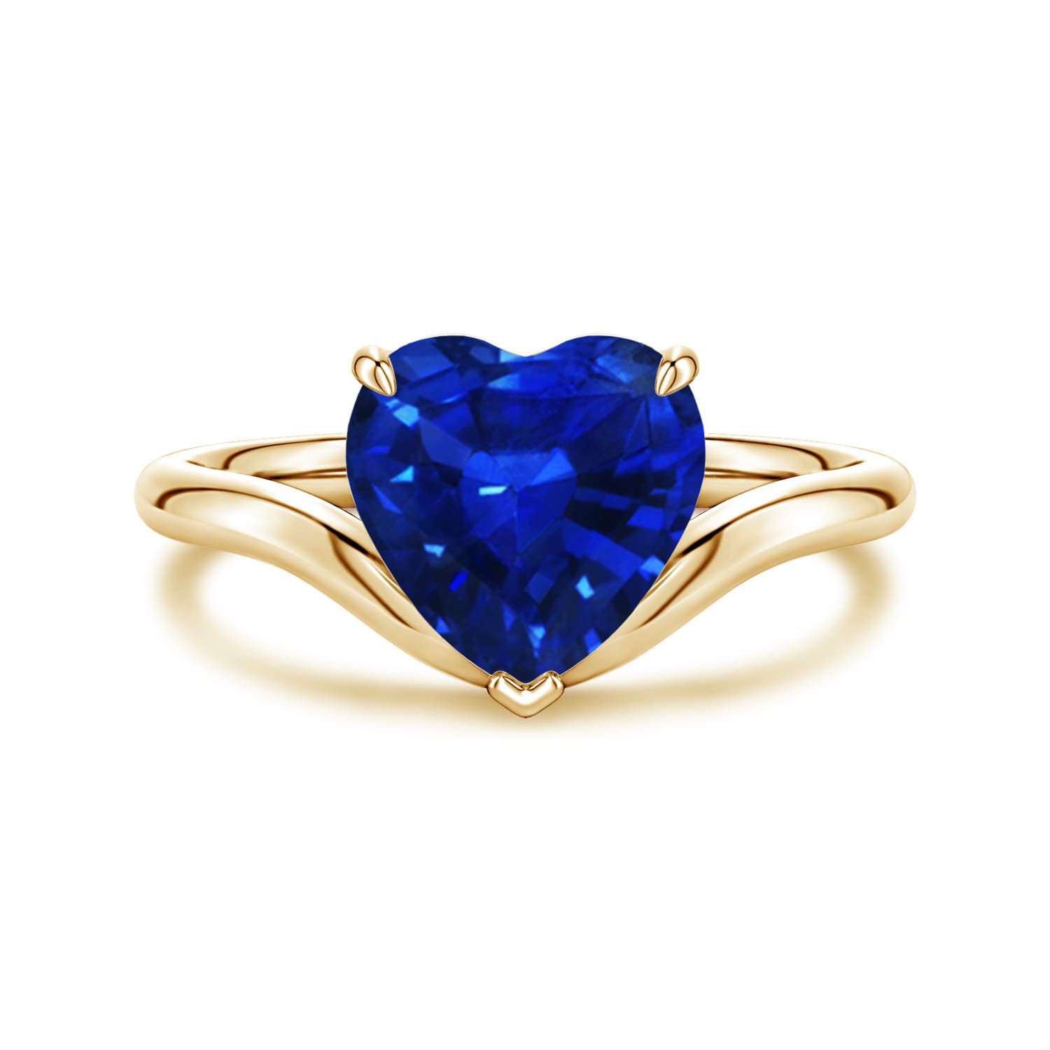Angara 1.15 Carats Solitaire Heart-Shaped Lab-Grown Blue Sapphire Curved Shank Engagement Ring in 14K Yellow Gold