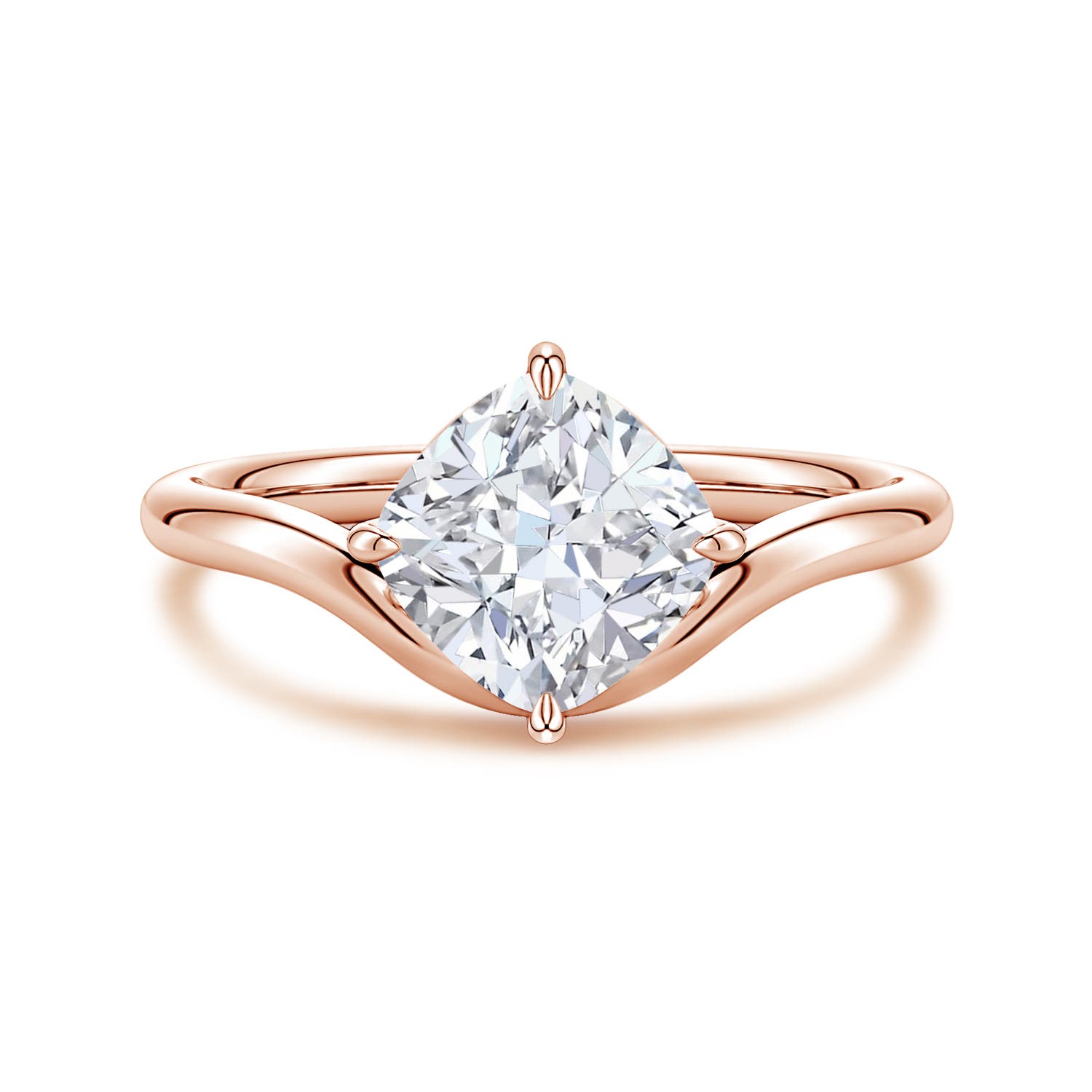 Angara 2.5 Carats Solitaire Cushion Lab-Grown Diamond Curved Shank Engagement Ring in 18K Rose Gold