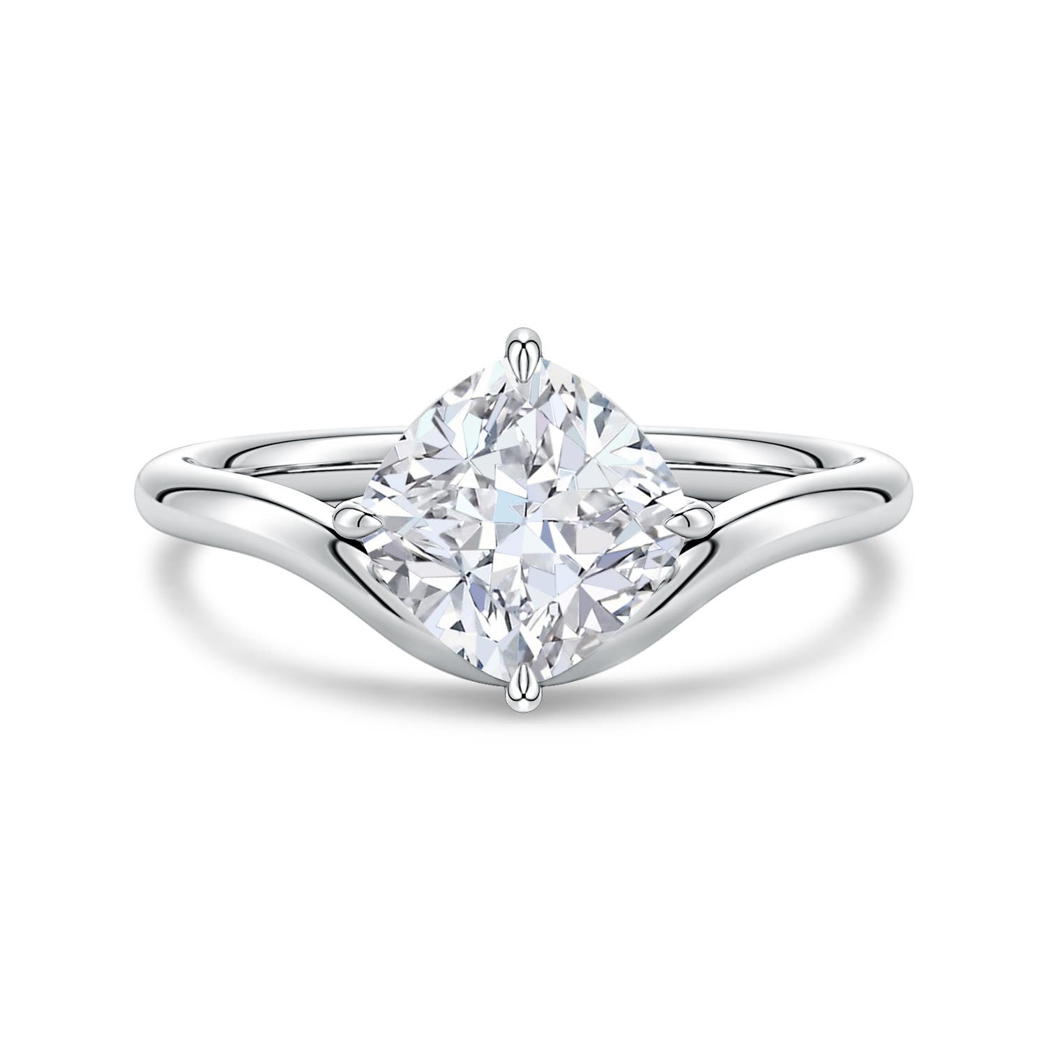 7.5mm FGVS Solitaire Cushion Lab-Grown Diamond Curved Shank Engagement Ring in White Gold