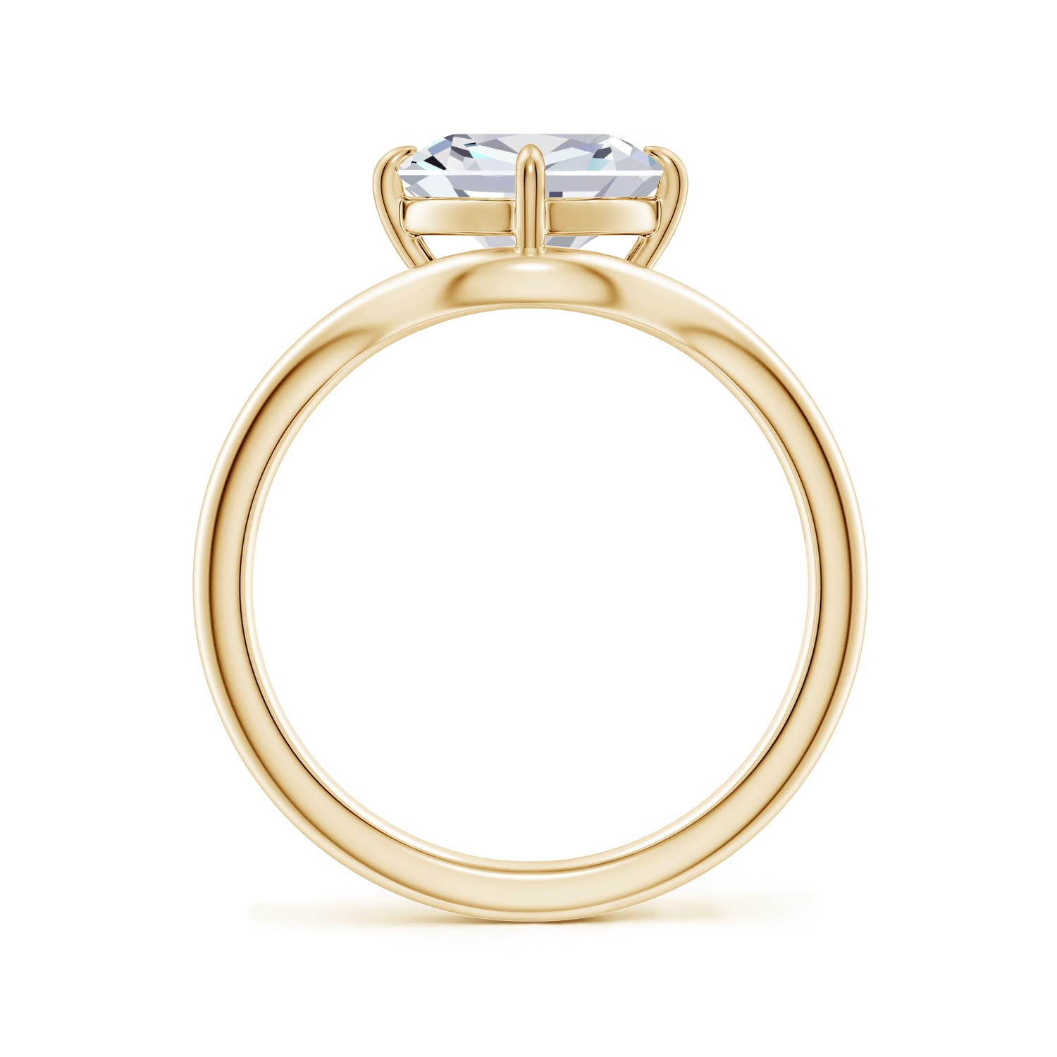 7.5mm FGVS Solitaire Cushion Lab-Grown Diamond Curved Shank Engagement Ring in Yellow Gold - side 3