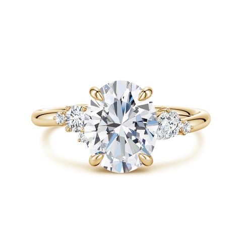 10x8mm FGVS Claw Prong Oval Lab-Grown Diamond Engagement Ring with Multi-Shape Accents in Yellow Gold