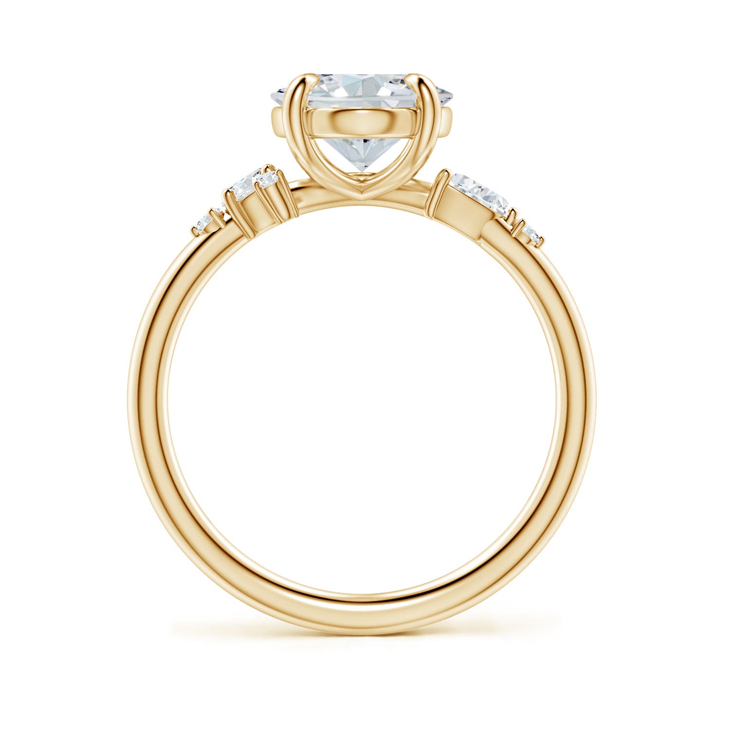 10x8mm FGVS Claw Prong Oval Lab-Grown Diamond Engagement Ring with Multi-Shape Accents in Yellow Gold
