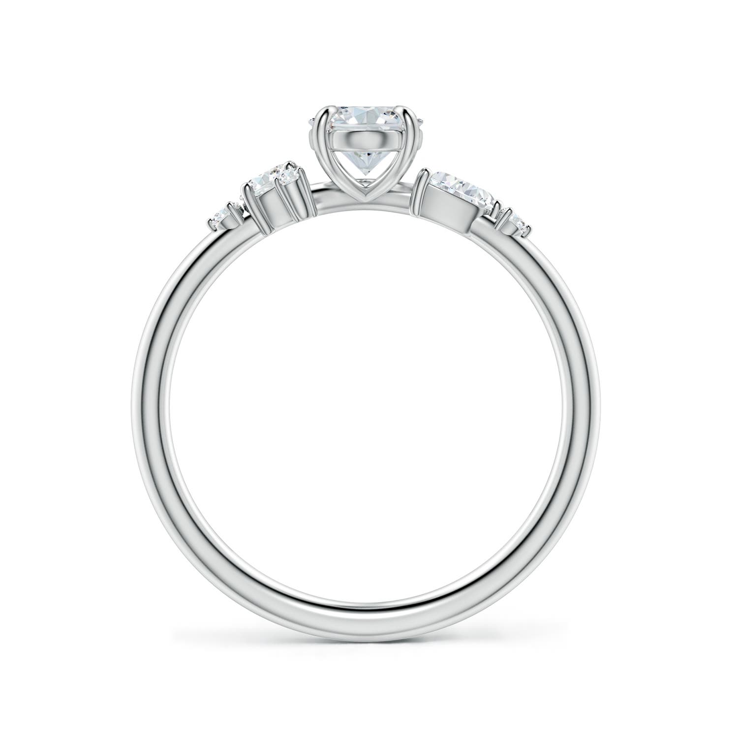 7x5mm FGVS Claw Prong Oval Lab-Grown Diamond Engagement Ring with Multi-Shape Accents in 18K White Gold