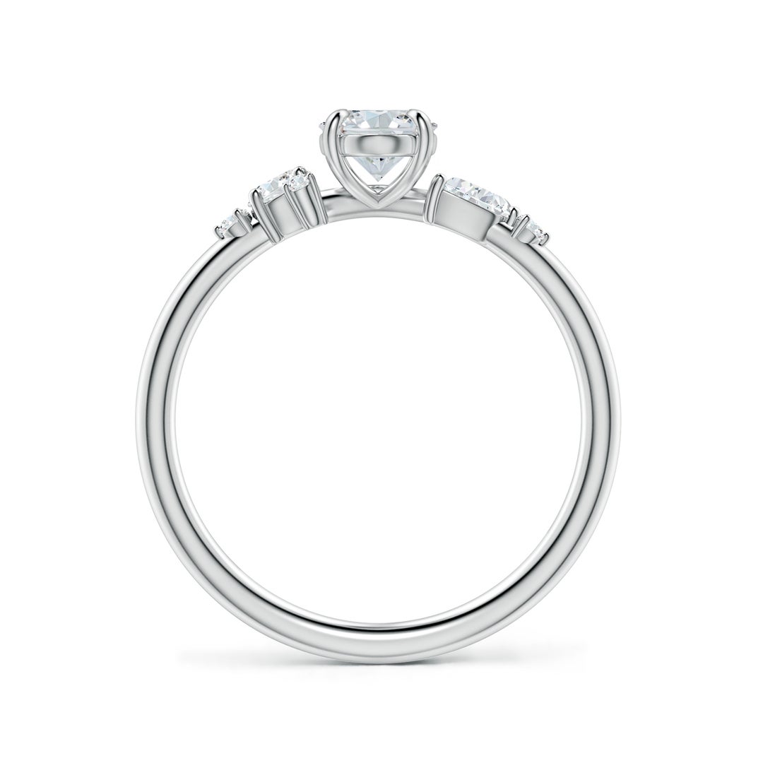 7x5mm FGVS Claw Prong Oval Lab-Grown Diamond Engagement Ring with Multi-Shape Accents in White Gold - side 3