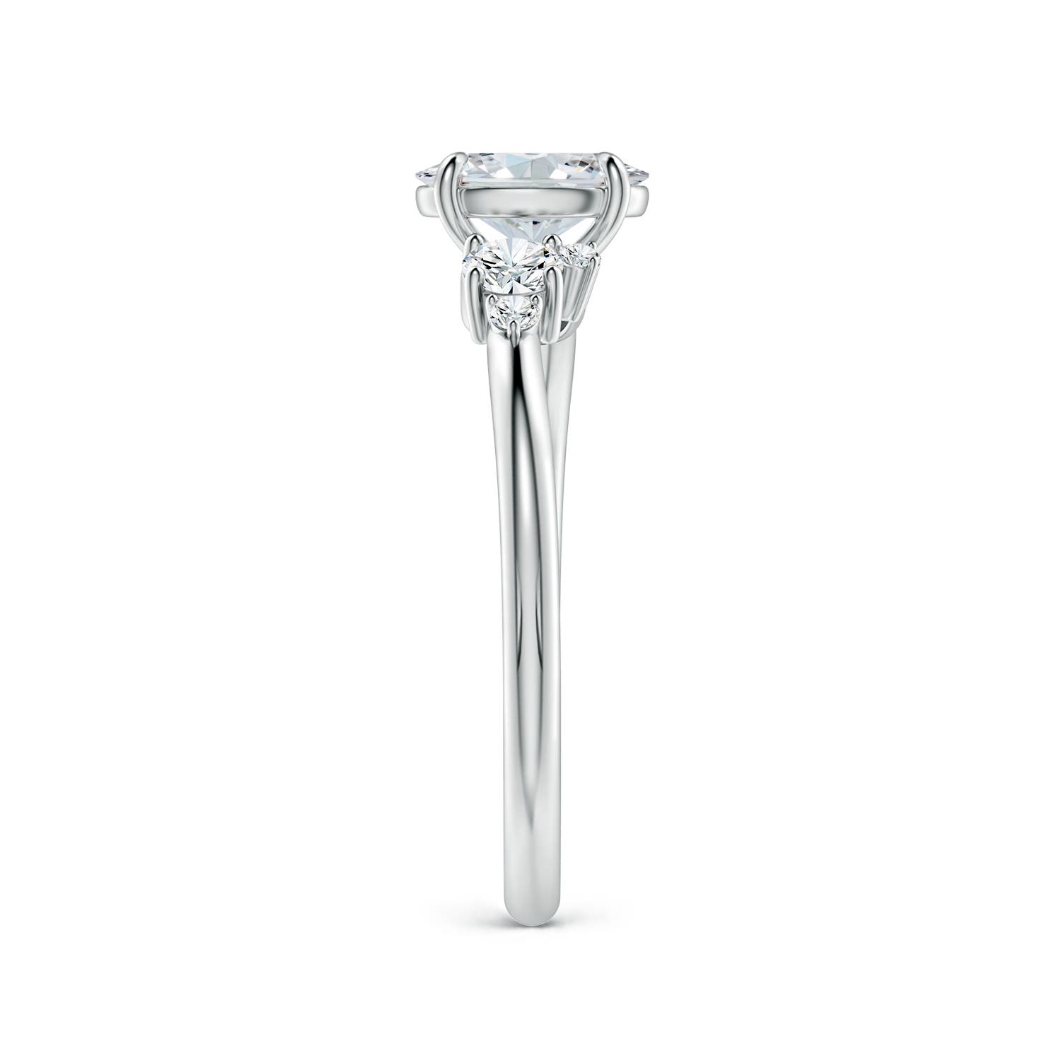 7x5mm FGVS Claw Prong Oval Lab-Grown Diamond Engagement Ring with Multi-Shape Accents in White Gold - side 4