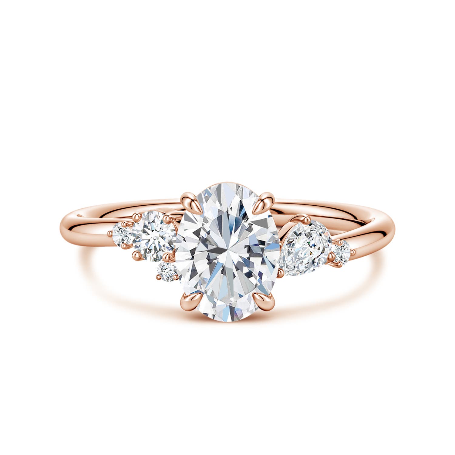 Angara 1.15 Carats Claw Prong Oval Lab-Grown Diamond Engagement Ring with Multi-Shape Accents in 18K Rose Gold