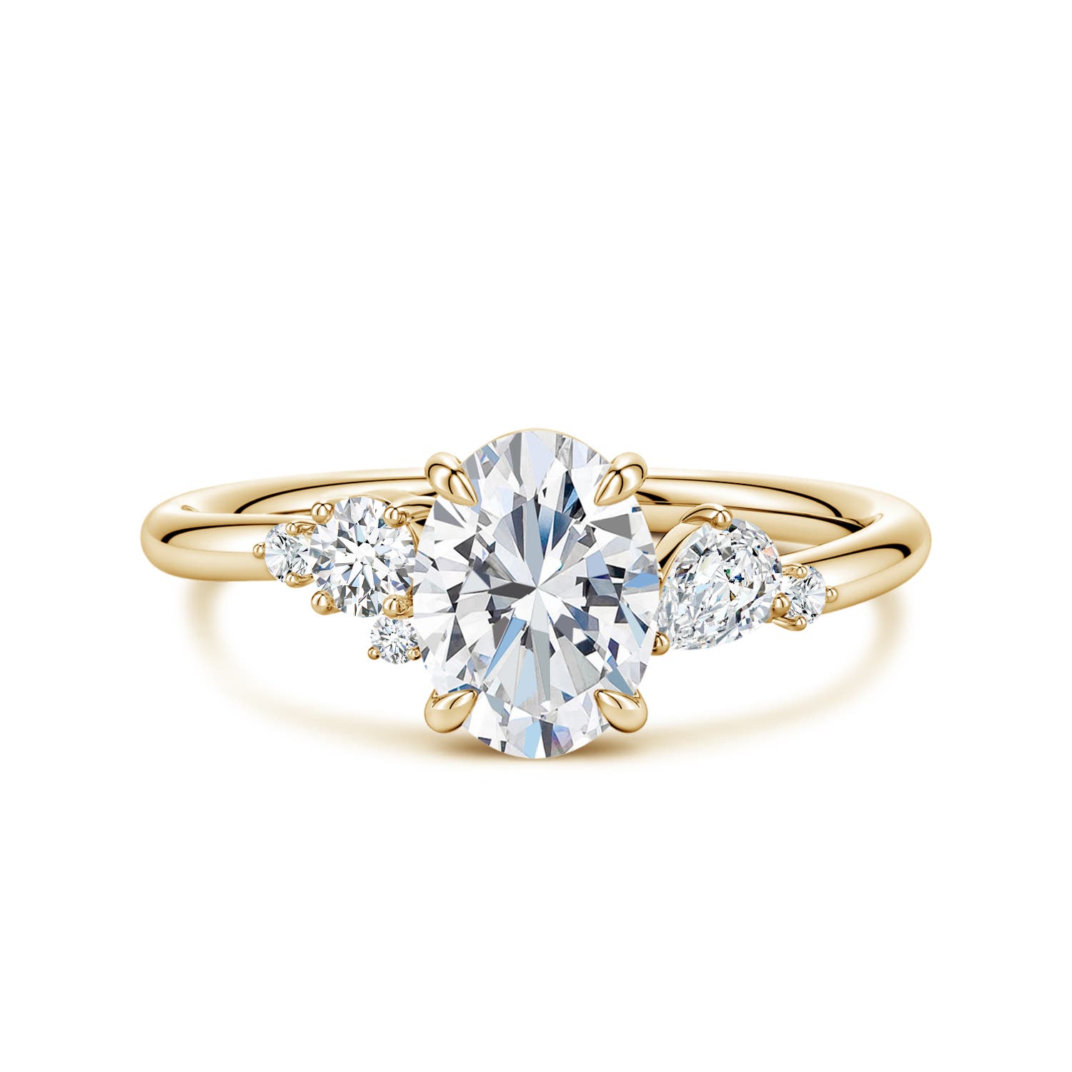 Angara 1.15 Carats Claw Prong Oval Lab-Grown Diamond Engagement Ring with Multi-Shape Accents in 18K Yellow Gold
