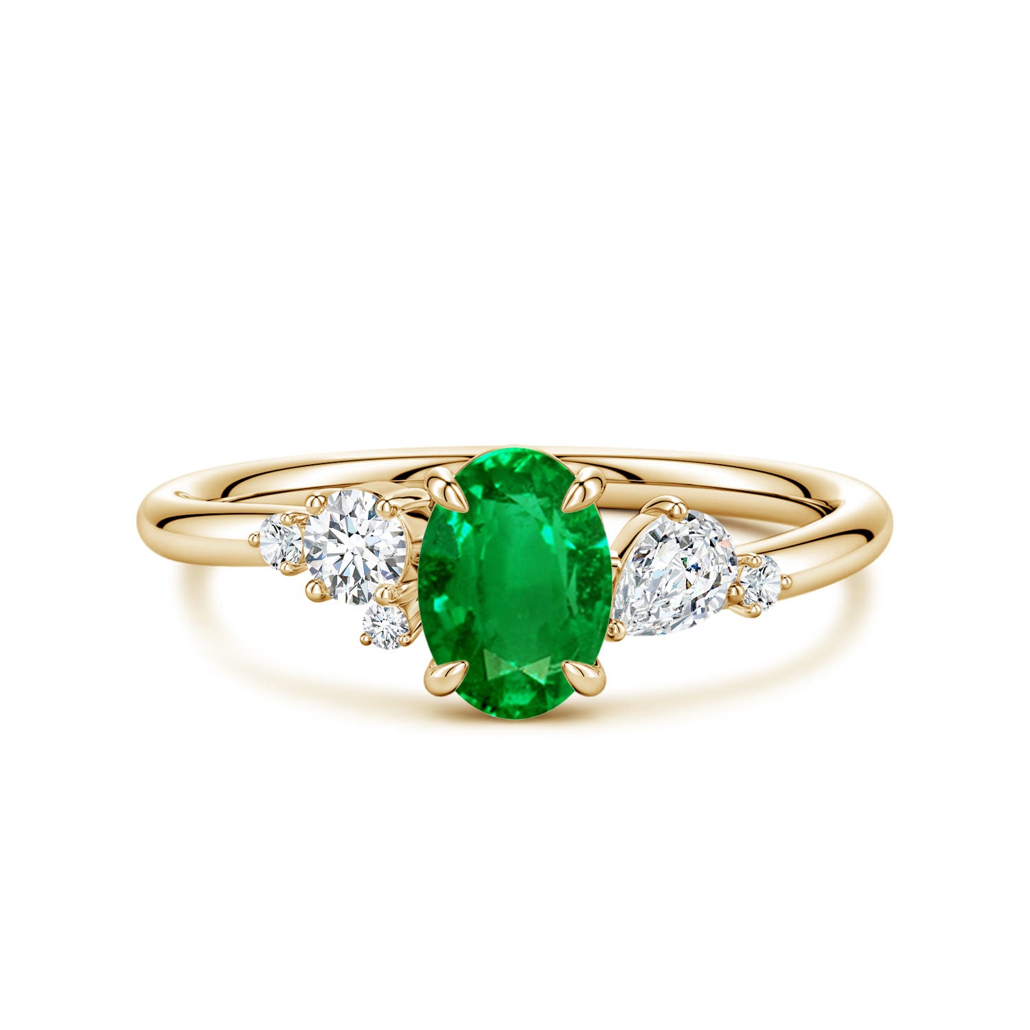 Angara 0.66 Carat Lab-Grown Claw Prong Oval Emerald Engagement Ring with Multi-Shape Diamonds in 10K Yellow Gold