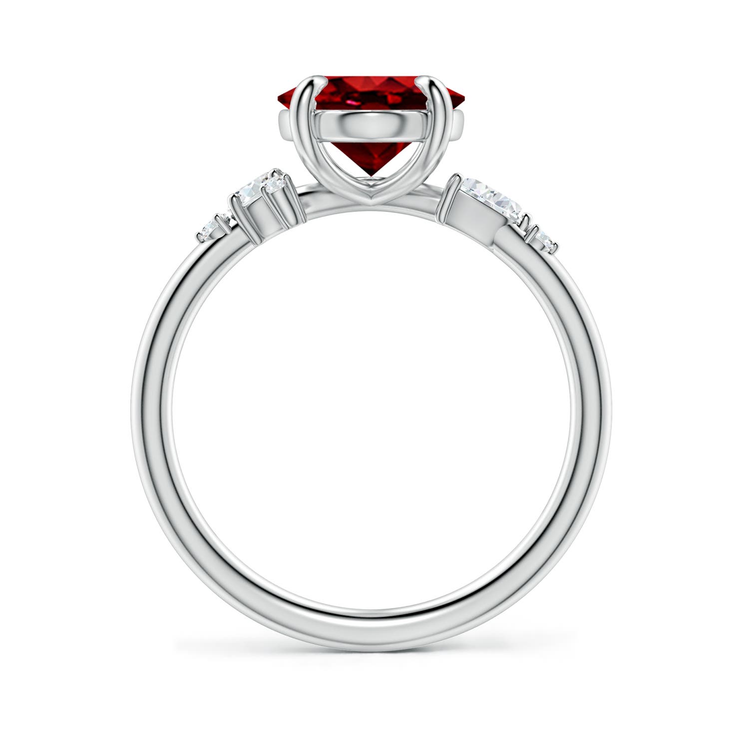 10x8mm Labgrown Lab-Grown Claw Prong Oval Ruby Engagement Ring with Multi-Shape Diamonds in 18K White Gold