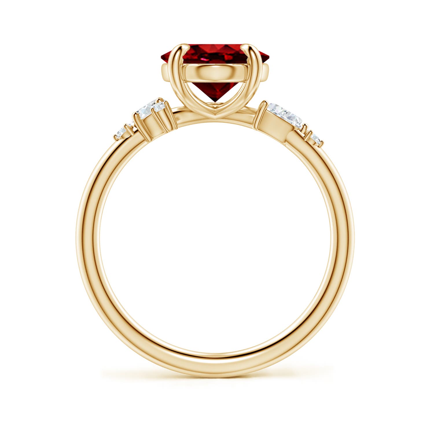 10x8mm Labgrown Lab-Grown Claw Prong Oval Ruby Engagement Ring with Multi-Shape Diamonds in Yellow Gold