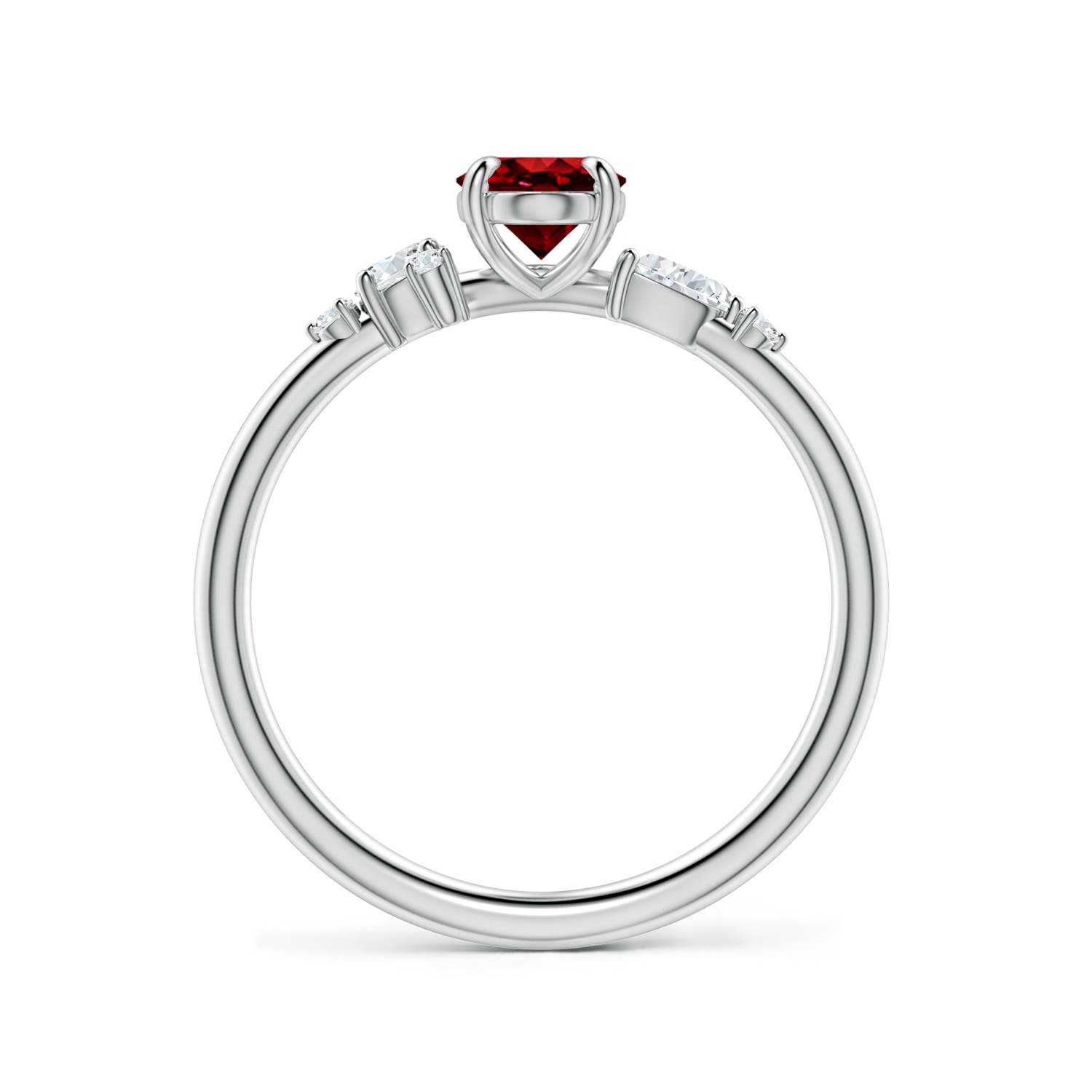 7x5mm Labgrown Lab-Grown Claw Prong Oval Ruby Engagement Ring with Multi-Shape Diamonds in White Gold - side 3