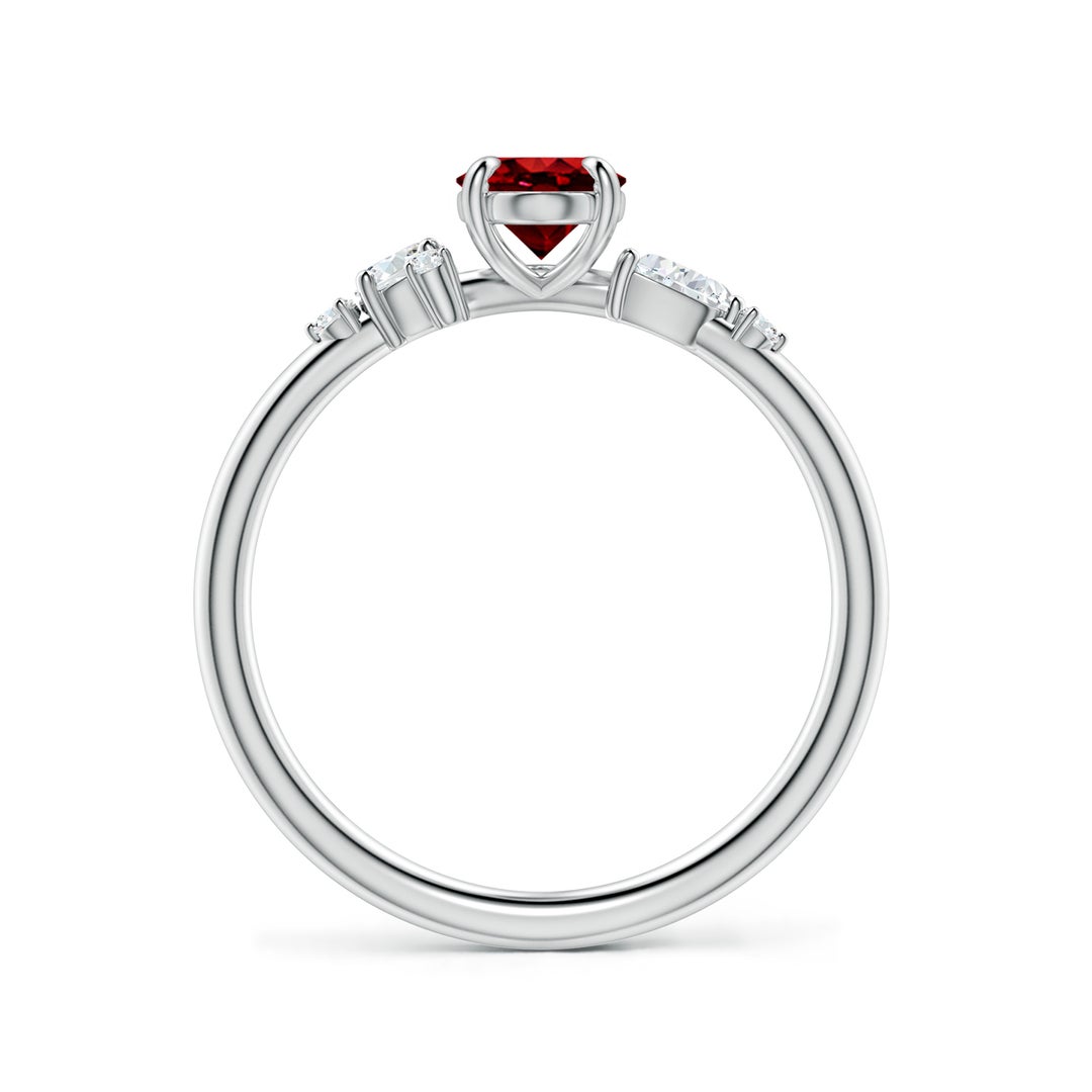 7x5mm Labgrown Lab-Grown Claw Prong Oval Ruby Engagement Ring with Multi-Shape Diamonds in White Gold - side 3