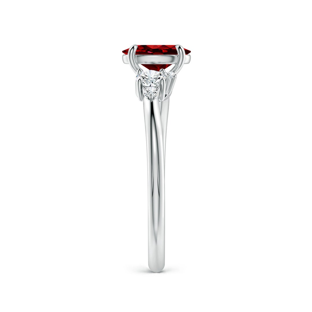 7x5mm Labgrown Lab-Grown Claw Prong Oval Ruby Engagement Ring with Multi-Shape Diamonds in White Gold - side 4