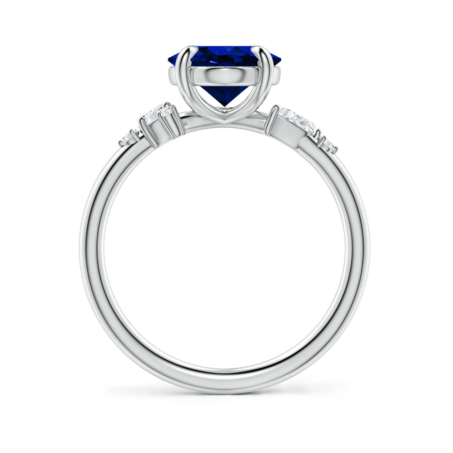 10x8mm Labgrown Lab-Grown Claw Prong Oval Blue Sapphire Engagement Ring with Multi-Shape Diamonds in 18K White Gold