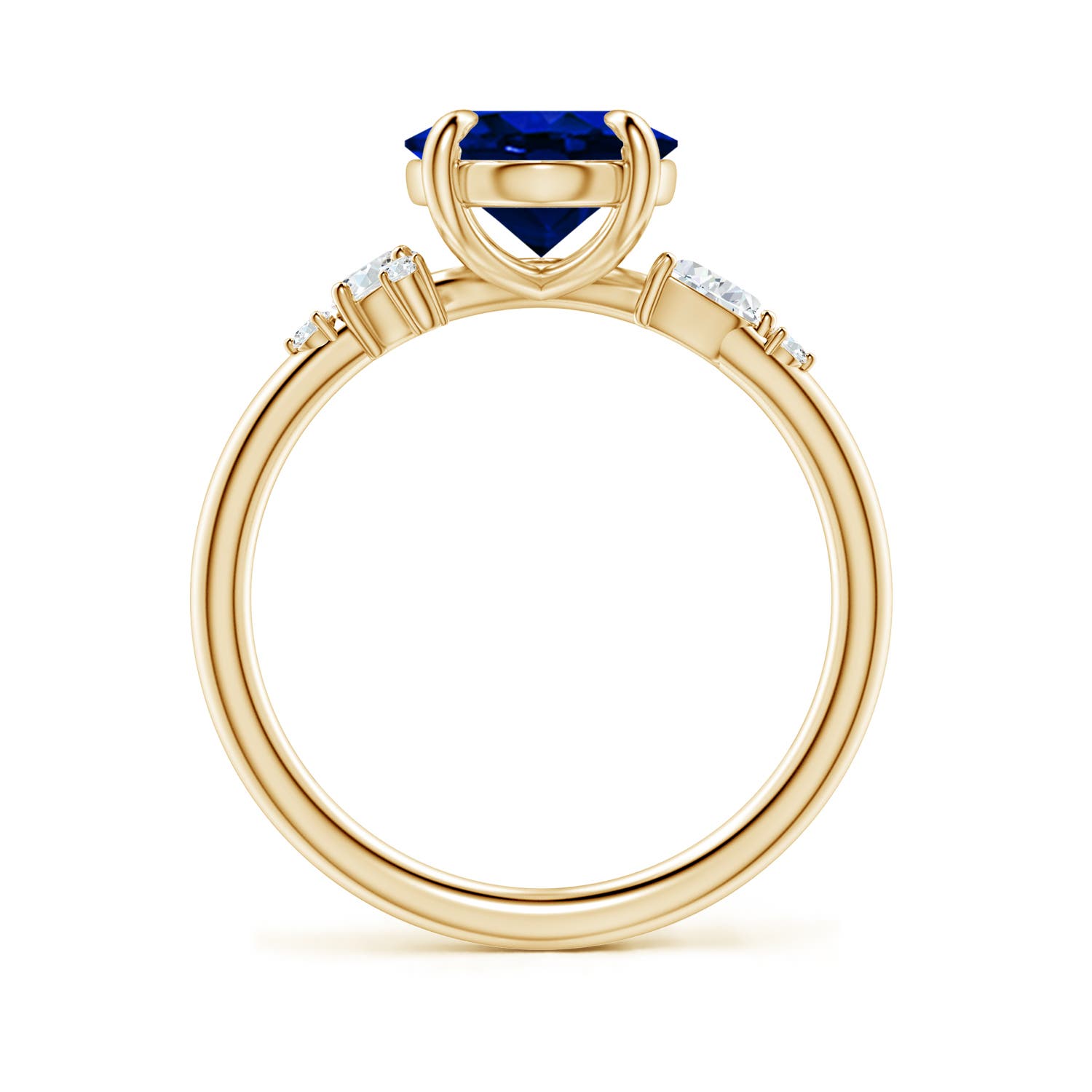 10x8mm Labgrown Lab-Grown Claw Prong Oval Blue Sapphire Engagement Ring with Multi-Shape Diamonds in Yellow Gold