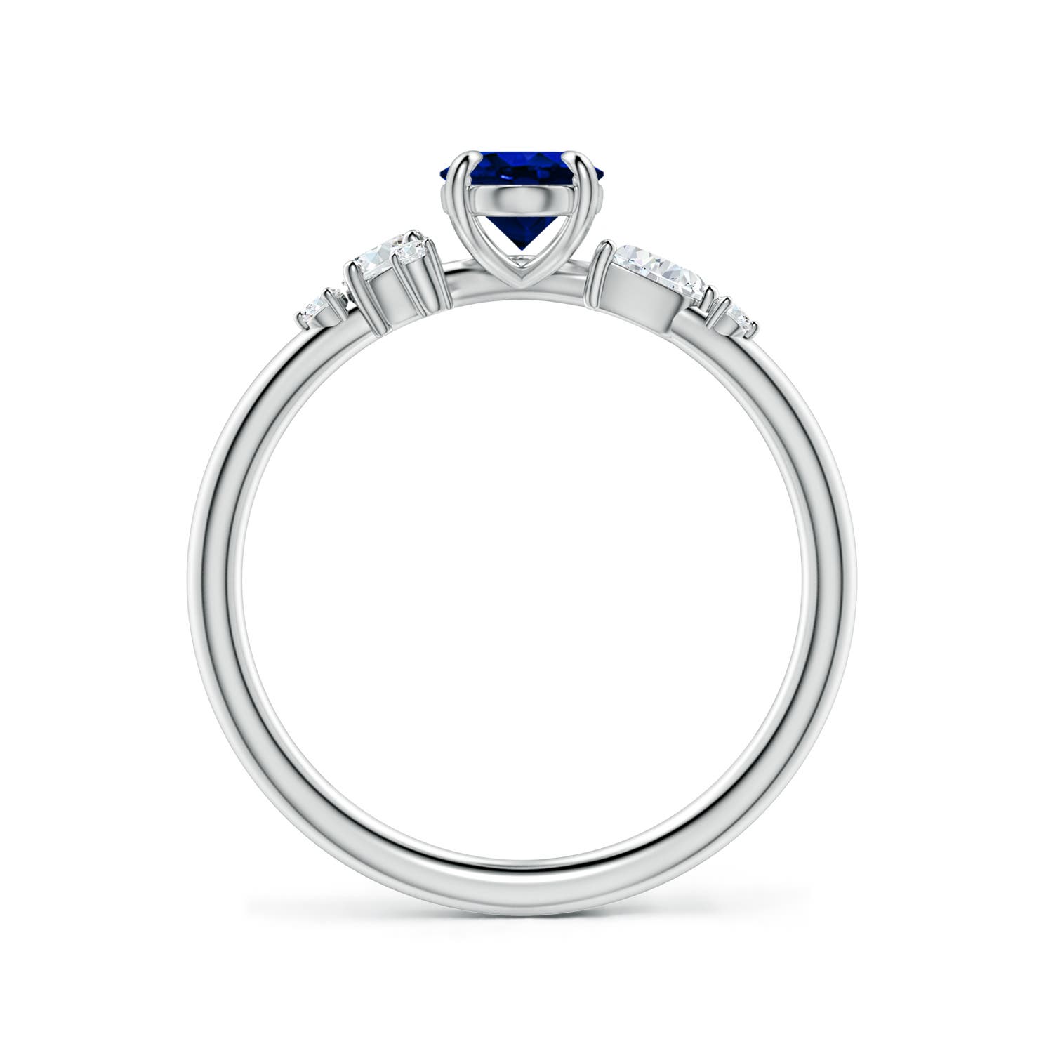 7x5mm Labgrown Lab-Grown Claw Prong Oval Blue Sapphire Engagement Ring with Multi-Shape Diamonds in White Gold - side 3