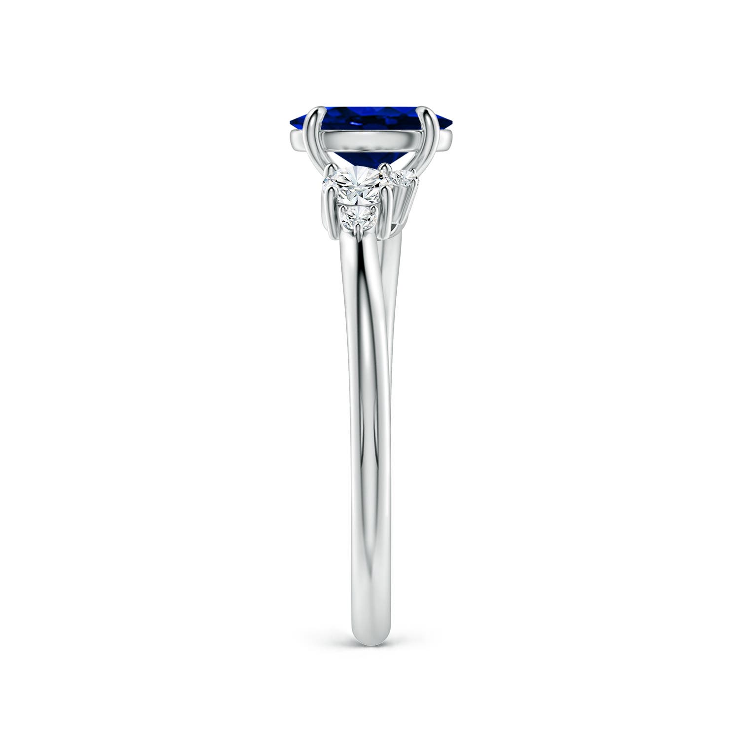 7x5mm Labgrown Lab-Grown Claw Prong Oval Blue Sapphire Engagement Ring with Multi-Shape Diamonds in White Gold - side 4