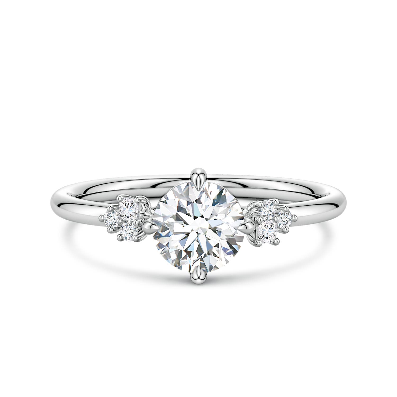 6mm FGVS Round Lab-Grown Diamond Engagement Ring with Mixed Cut Accents in White Gold