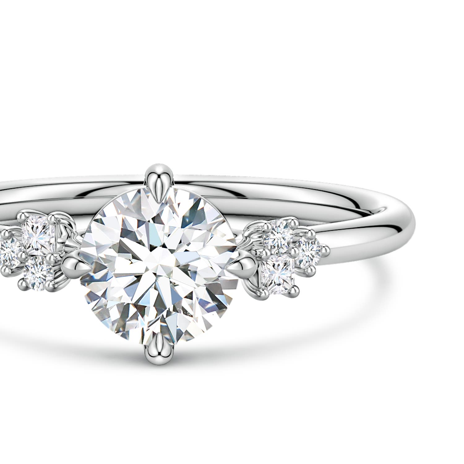 6mm FGVS Round Lab-Grown Diamond Engagement Ring with Mixed Cut Accents in White Gold - side 5