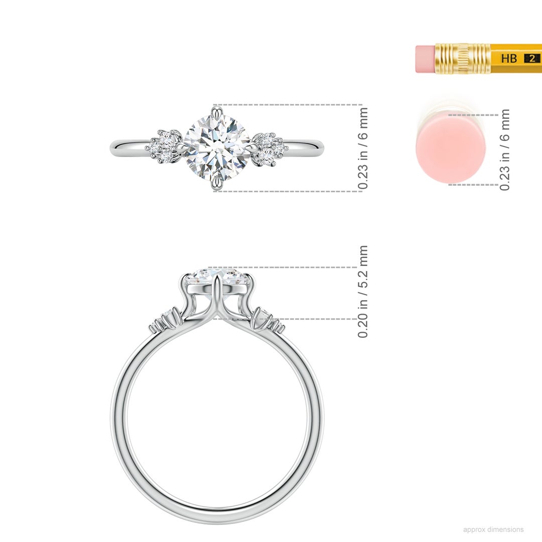 6mm FGVS Round Lab-Grown Diamond Engagement Ring with Mixed Cut Accents in White Gold - ruler