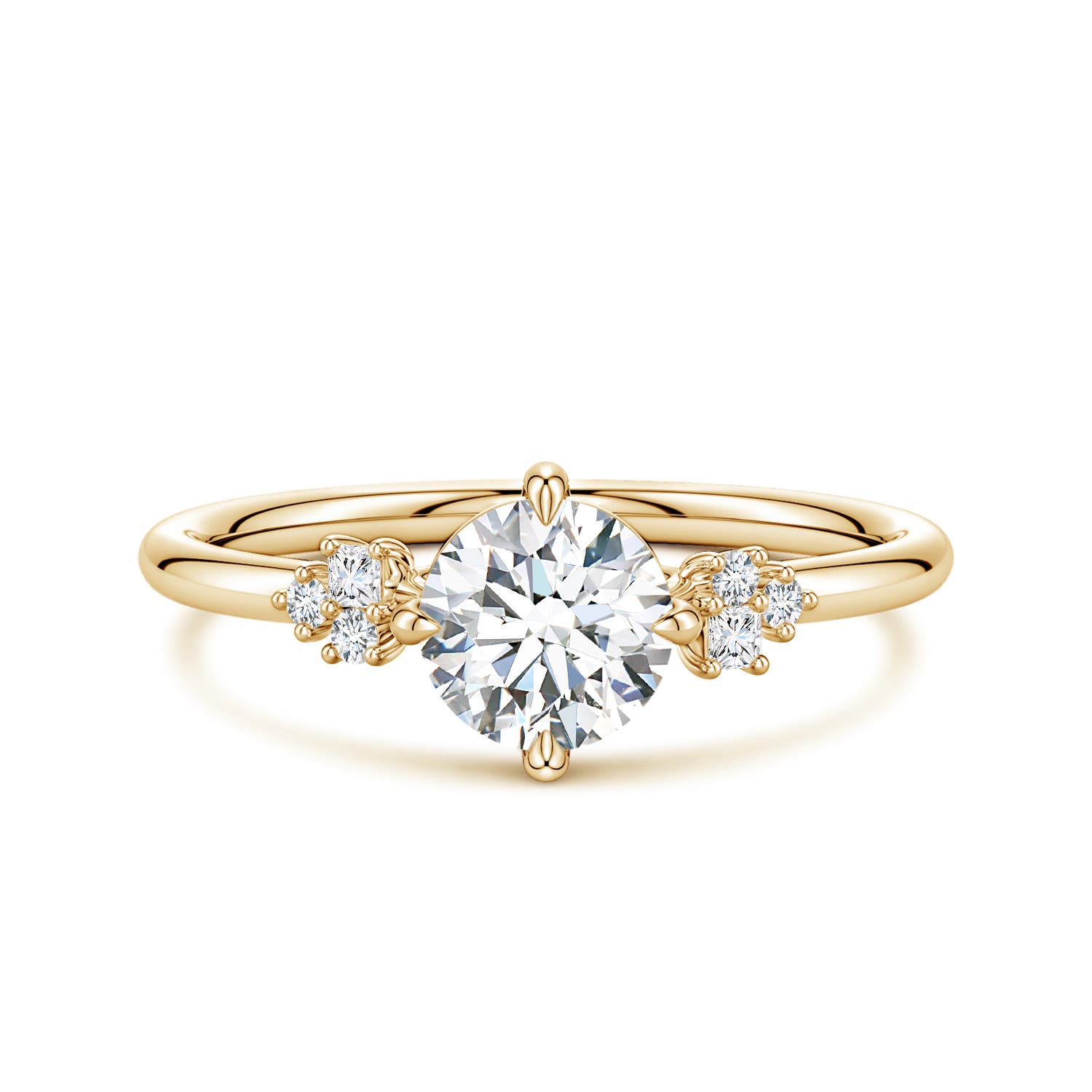 6mm FGVS Round Lab-Grown Diamond Engagement Ring with Mixed Cut Accents in Yellow Gold