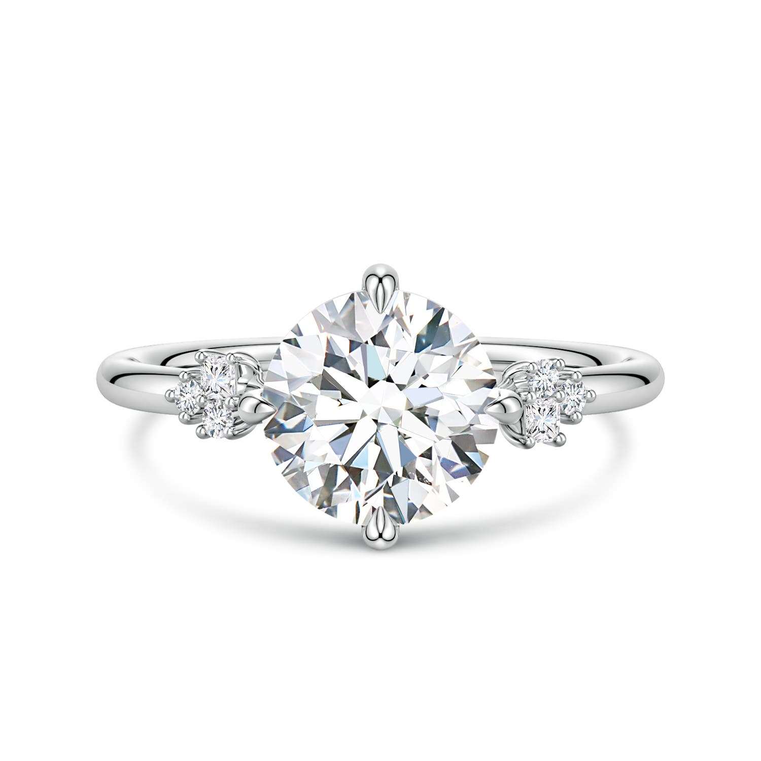 8mm FGVS Round Lab-Grown Diamond Engagement Ring with Mixed Cut Accents in 18K White Gold