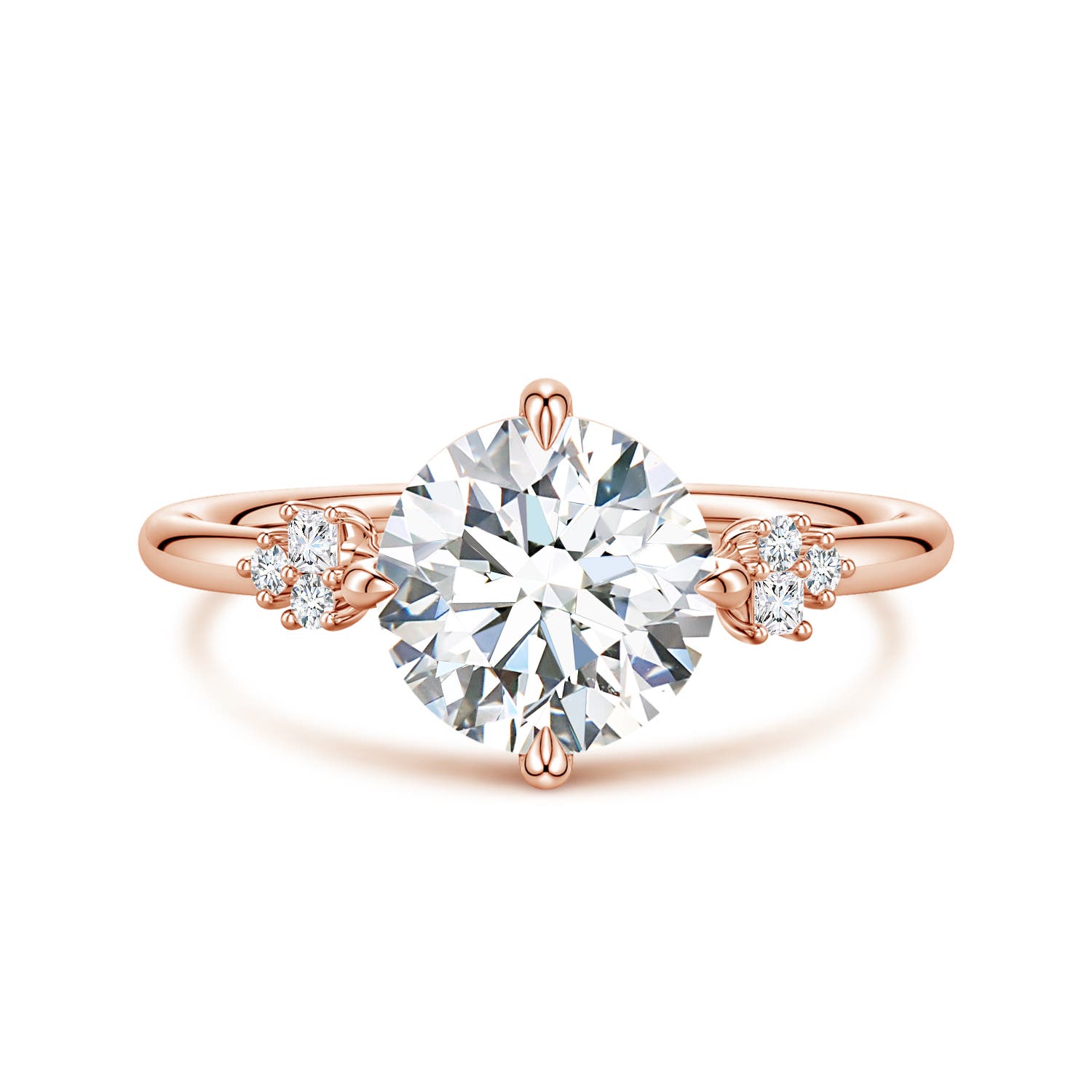Angara 2.0 Carats Round Lab-Grown Diamond Engagement Ring with Mixed Cut Accents in 14K Rose Gold