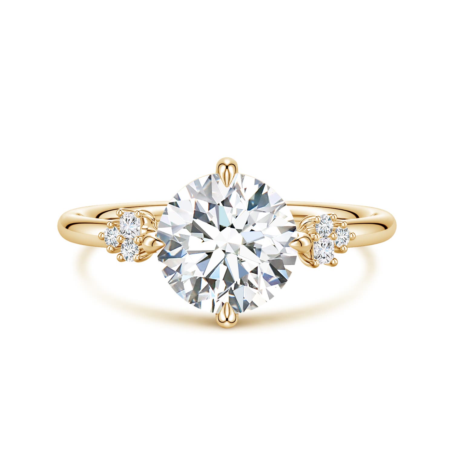8mm FGVS Round Lab-Grown Diamond Engagement Ring with Mixed Cut Accents in Yellow Gold