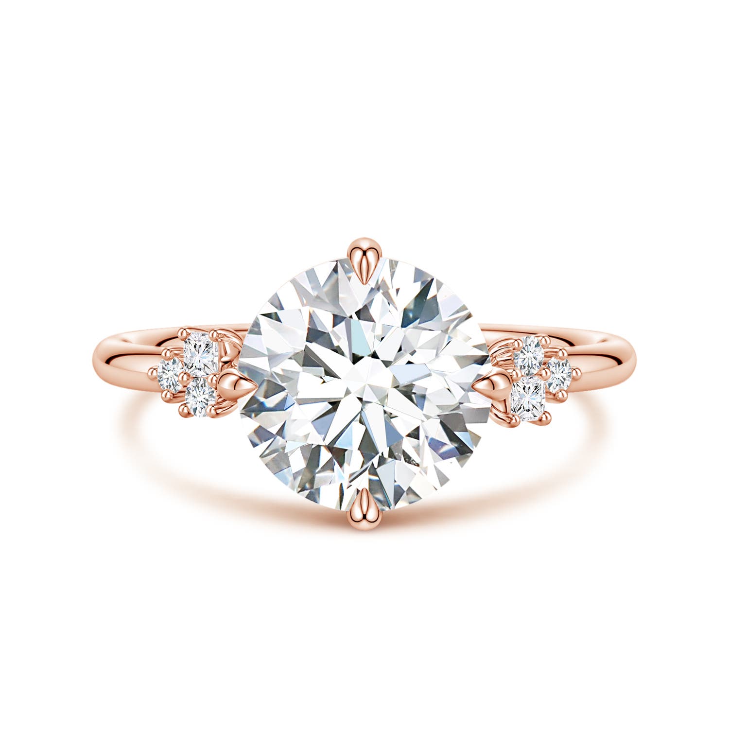Angara 3.0 Carats Round Lab-Grown Diamond Engagement Ring with Mixed Cut Accents in 14K Rose Gold