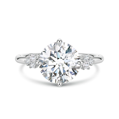 9.2mm FGVS Round Lab-Grown Diamond Engagement Ring with Mixed Cut Accents in White Gold