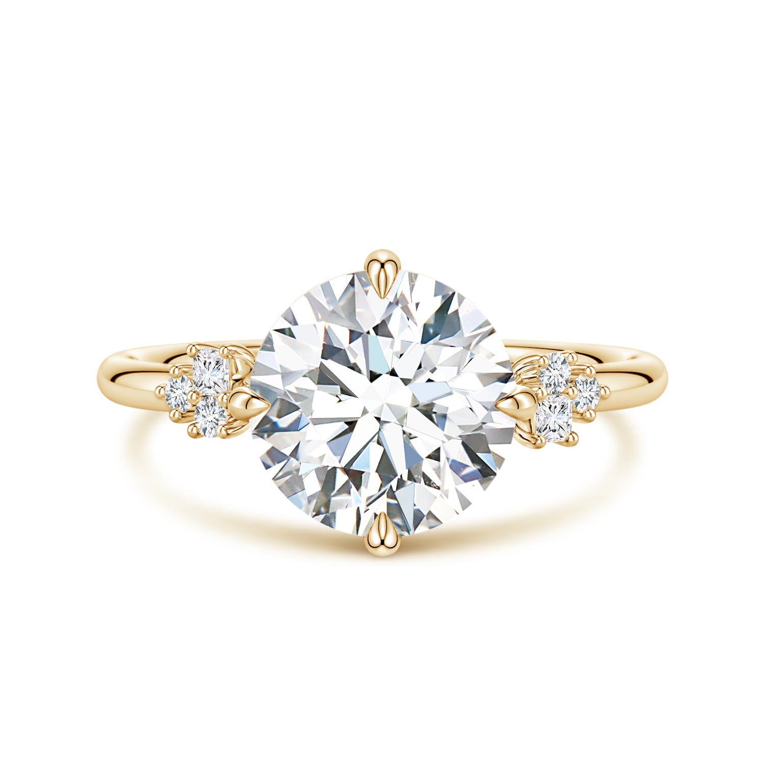 9.2mm FGVS Round Lab-Grown Diamond Engagement Ring with Mixed Cut Accents in Yellow Gold