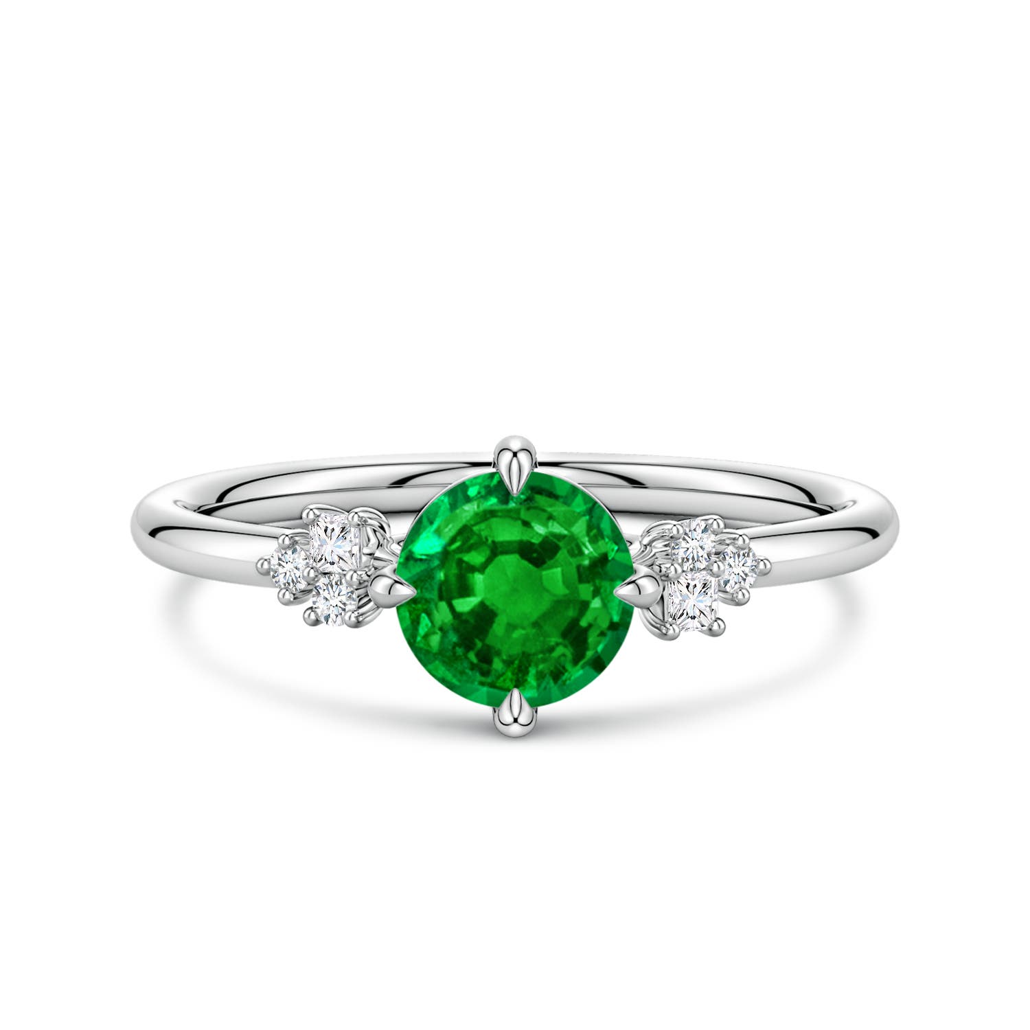 Angara 0.75 Carat Lab-Grown Round Emerald Engagement Ring with Mixed Cut Diamonds in Platinum